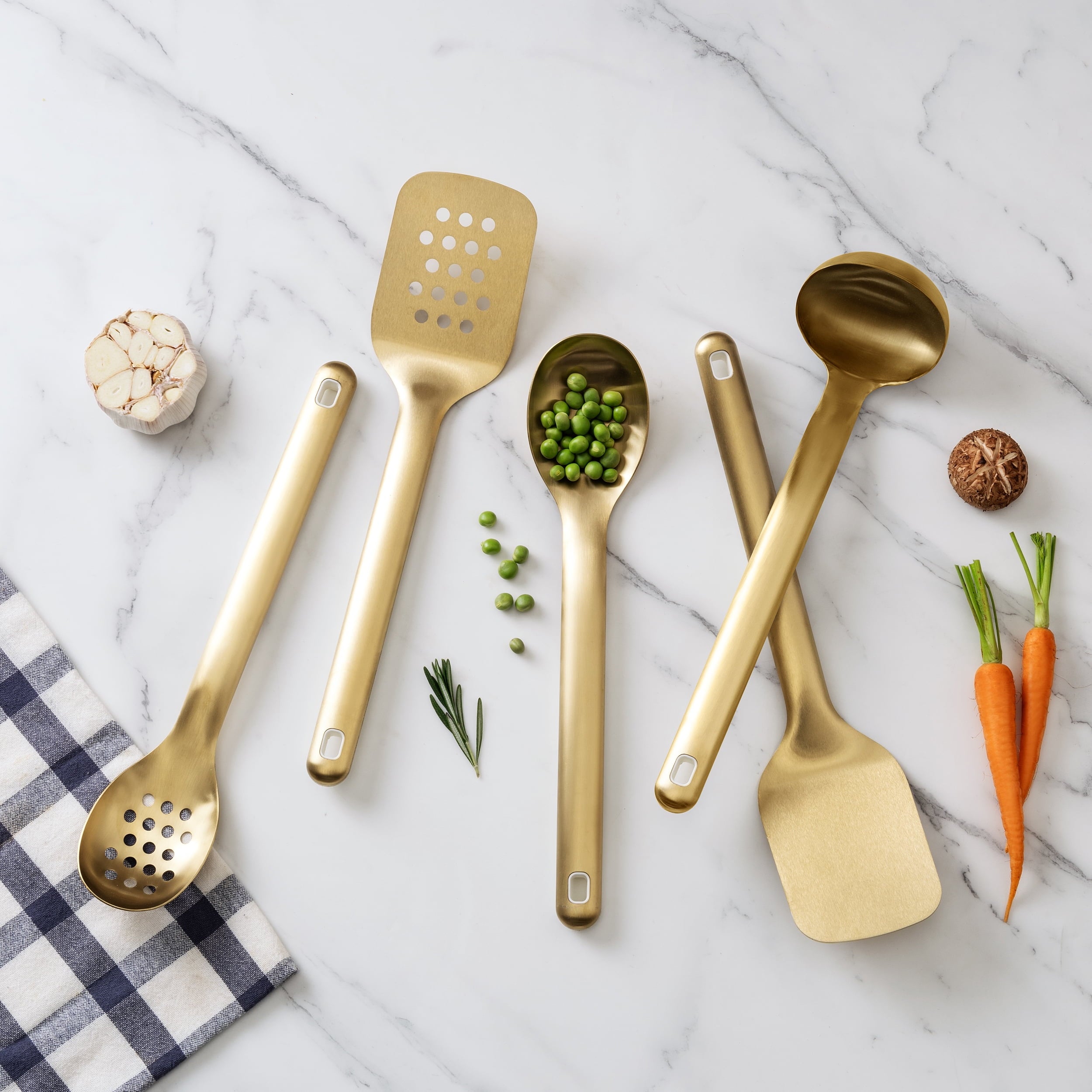 5-Piece Stainless Steel Utensil Set – Gold, &amp; Stylish Kitchen Tools