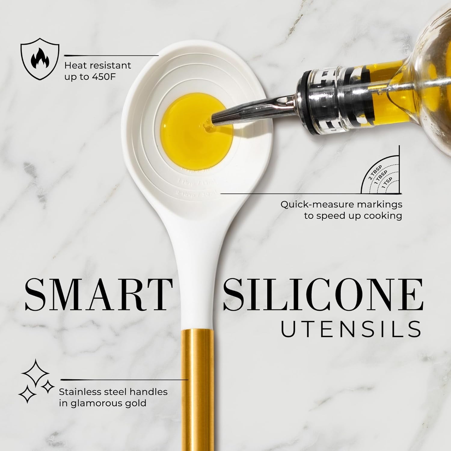 White Silicone and Gold Cooking Utensils Set