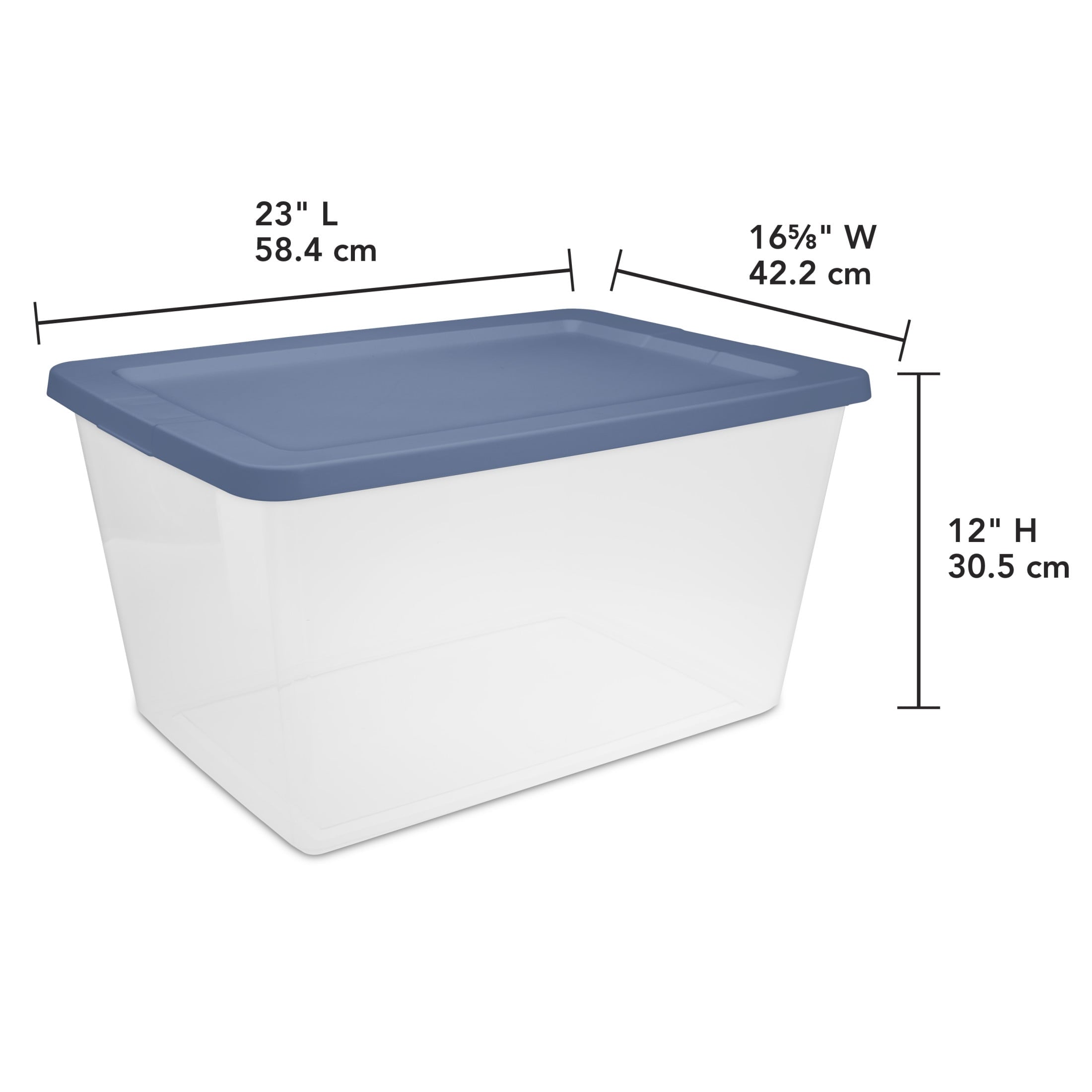 58 Quart Medium Storage Bin, Clear Plastic Storage Container with Snap-On Lid, White