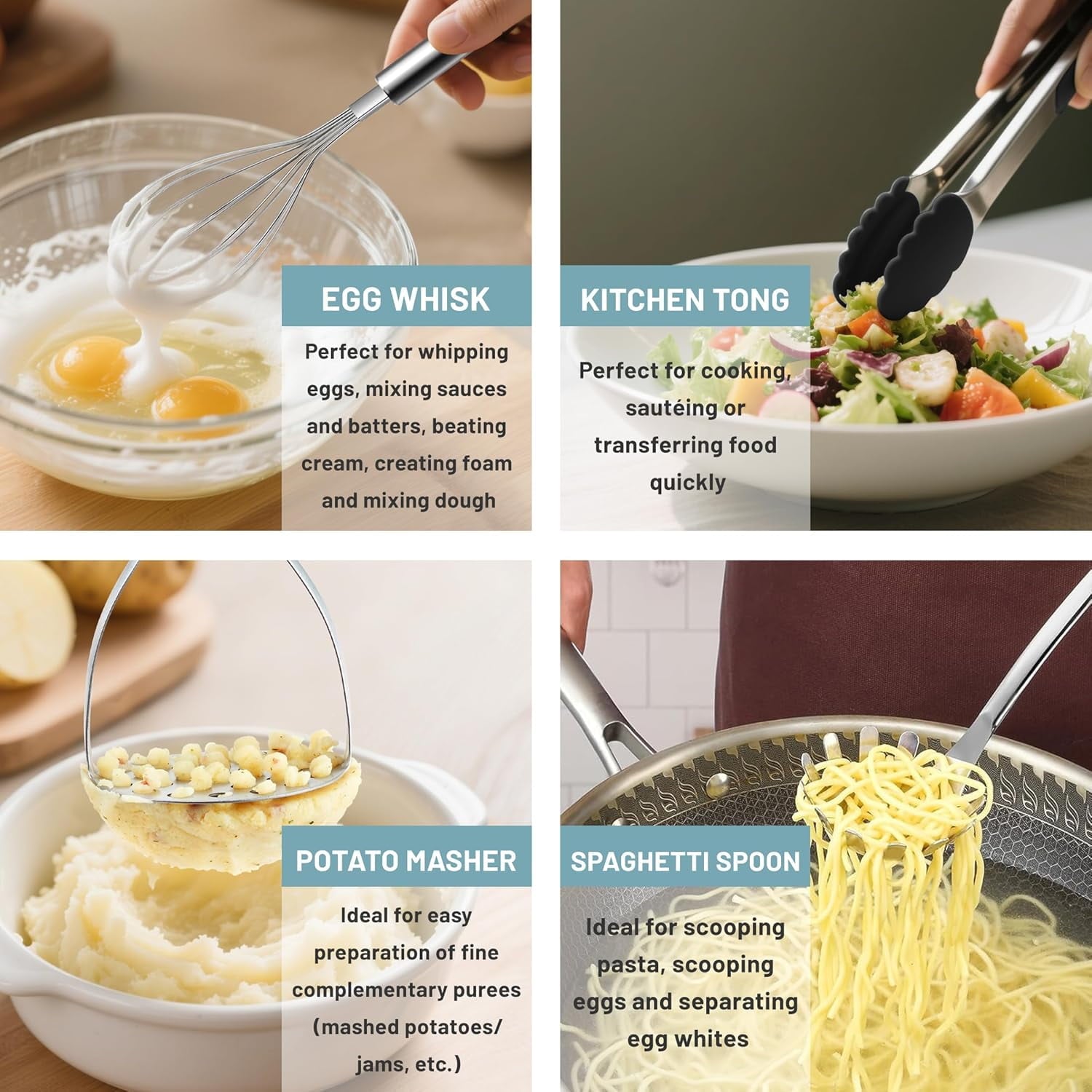 Cooking Utensils Set, 9 Pcs Stainless Steel Kitchen Utensils Set, Kitchen Tools Set, Spatula Sets w Utensil Holder, Wok Spatula,Ladle,Egg Whisk,Non-Stick And ,