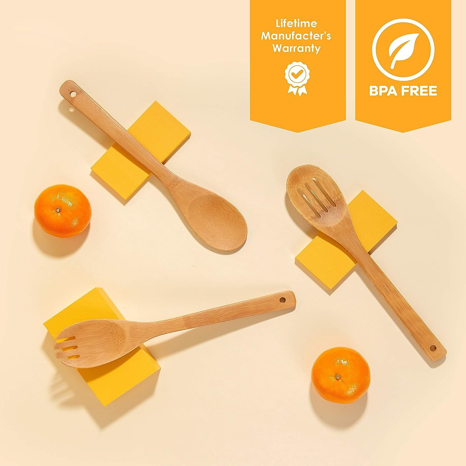 Wooden Spoons for Cooking, 6Pcs Banboo Spatula Spoon Tongs Utensils Set for Kitchen Cookware