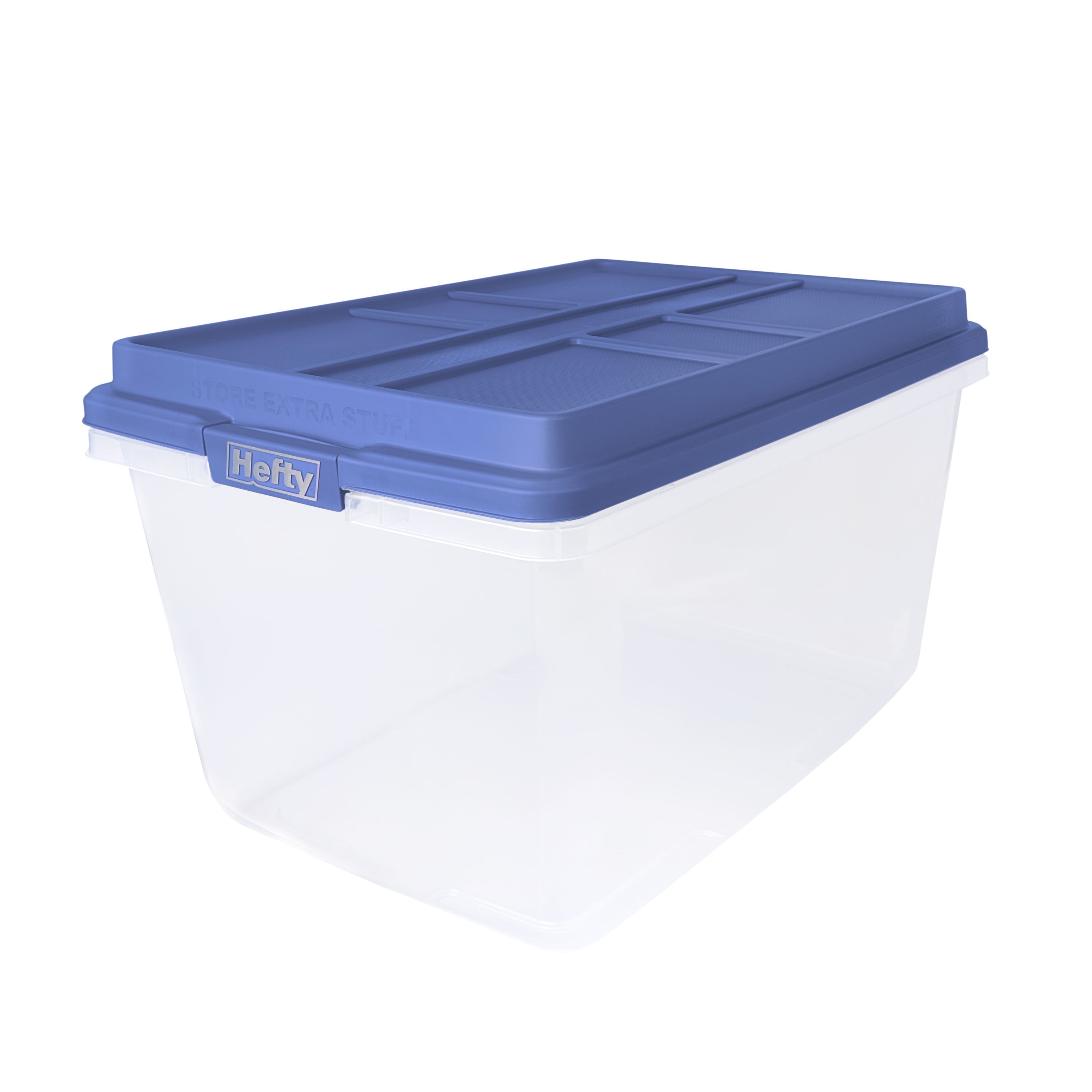 Hefty HI-RISE 72 Quart Large Latching Storage Bin, Clear Plastic Storage Container with HI-RISE Latch Lid, Blue