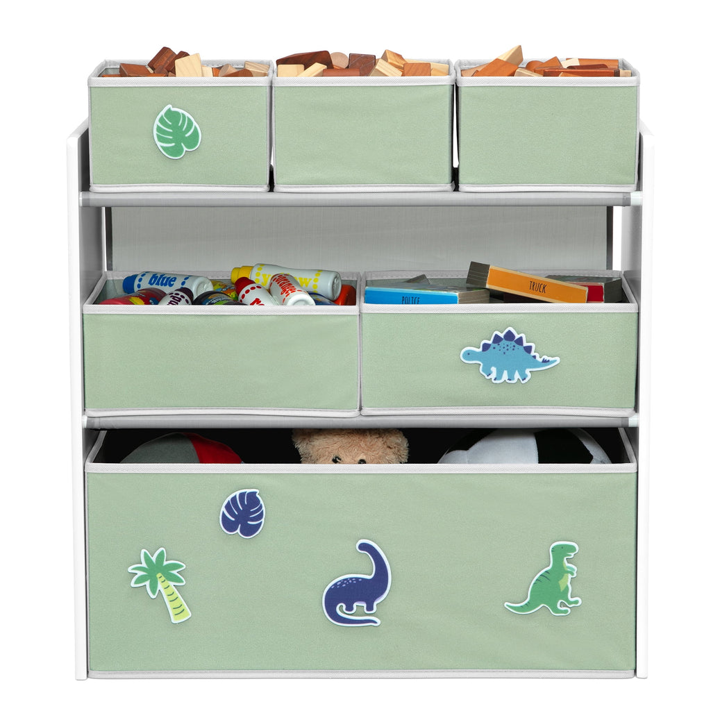 Design &amp; Store 6 Bin Toy Storage Organizer with Interchangeable Patches, Green/Pink