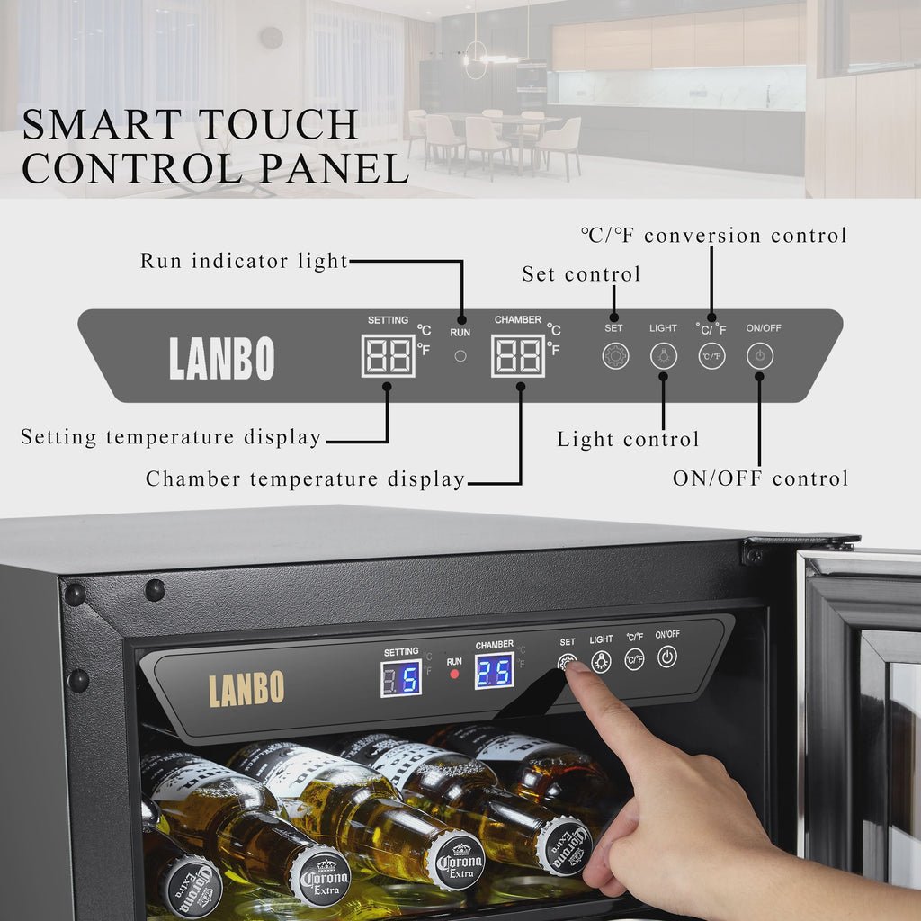 Lanbo 76 Cans Under Counter Compressor Beverage Cooler Refrigerator, 15 inch Width