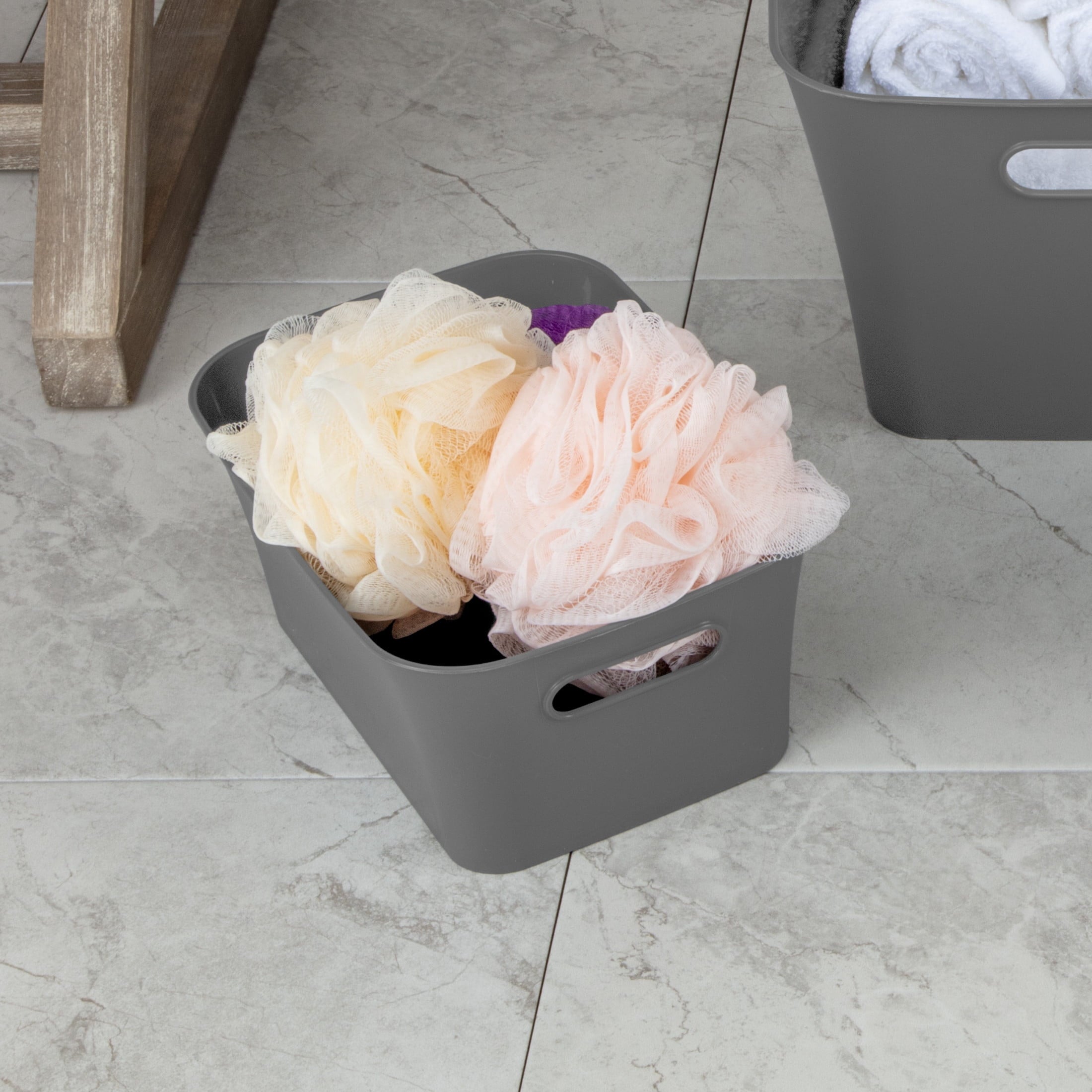 Medium White Plastic Storage Bin, 13.8 in x 9.5 in x 5.8 in
