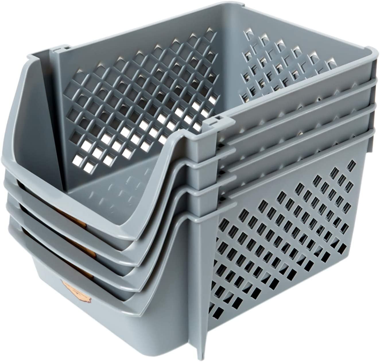 Storage Bins Set of 4, Plastic Storage Containers for Organization and Storage, Gray
