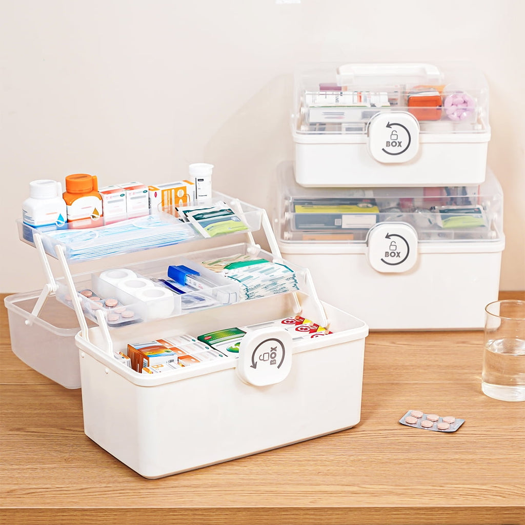 5 Layer storage bins with lid Stack &amp; Carry Box Plastic Handled with Removable Tray for Craft Adult