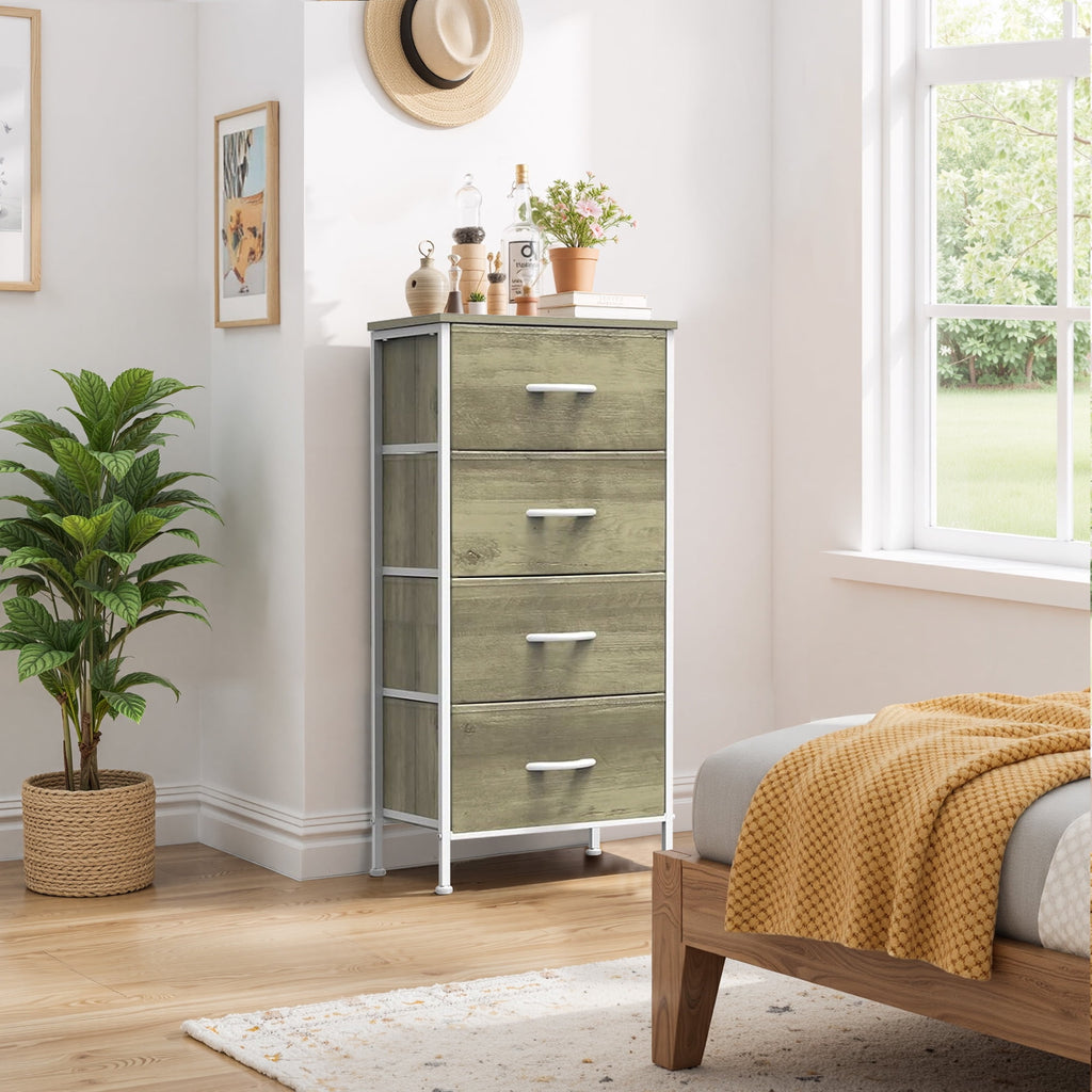 Dresser, Storage Organizer with 4 Drawers for Bedroom, Nightstands with Sturdy Metal Frame, Wood Tabletop for LivingRoom, Entryway,Black
