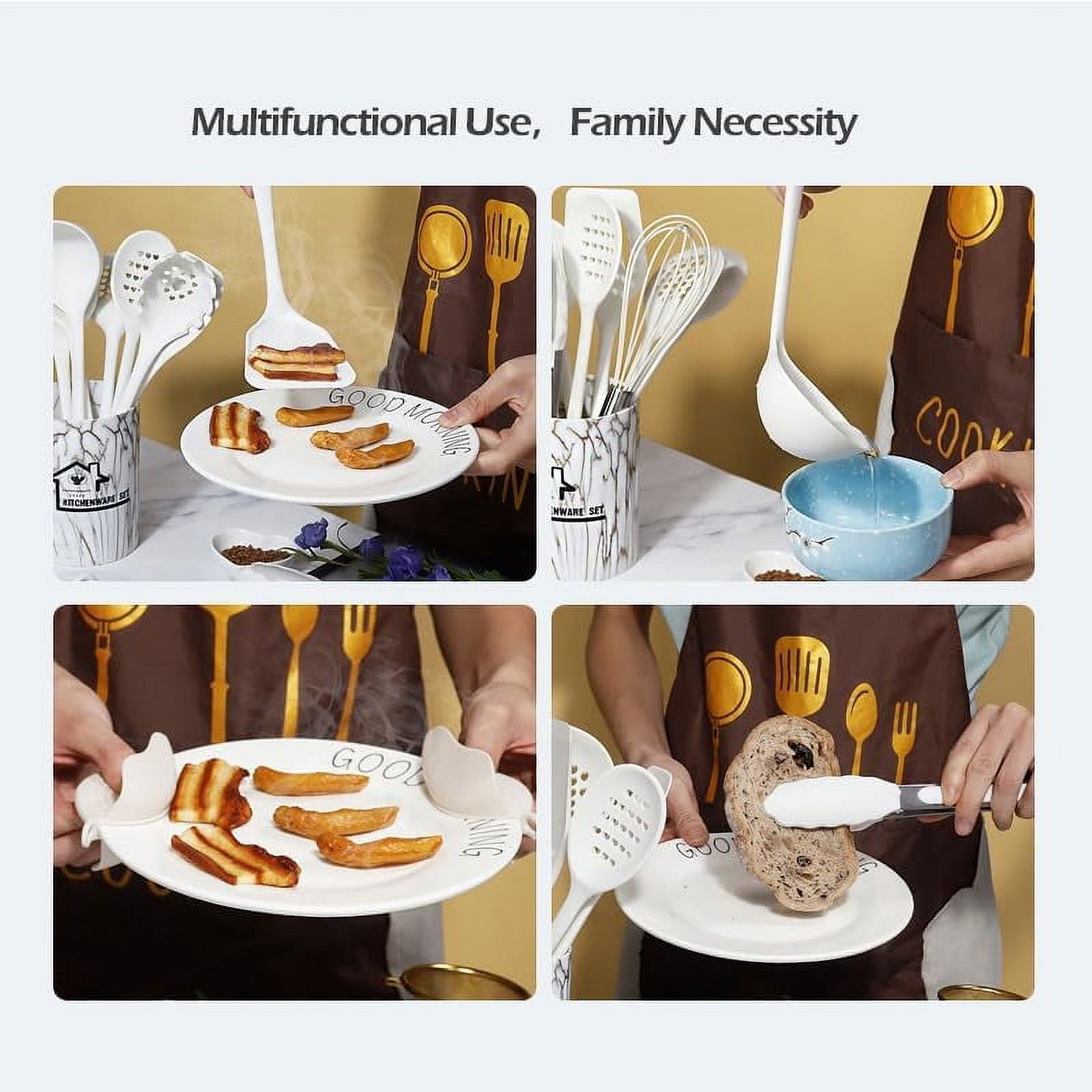 18PCS Silicone Cooking Utensils Set - 446°F Kitchen Utensils,Turner Tongs,Spatula,Spoon,Brush,Whisk,Kitchen Utensil Gadgets Tools Set for Nonstick Cookware, - White