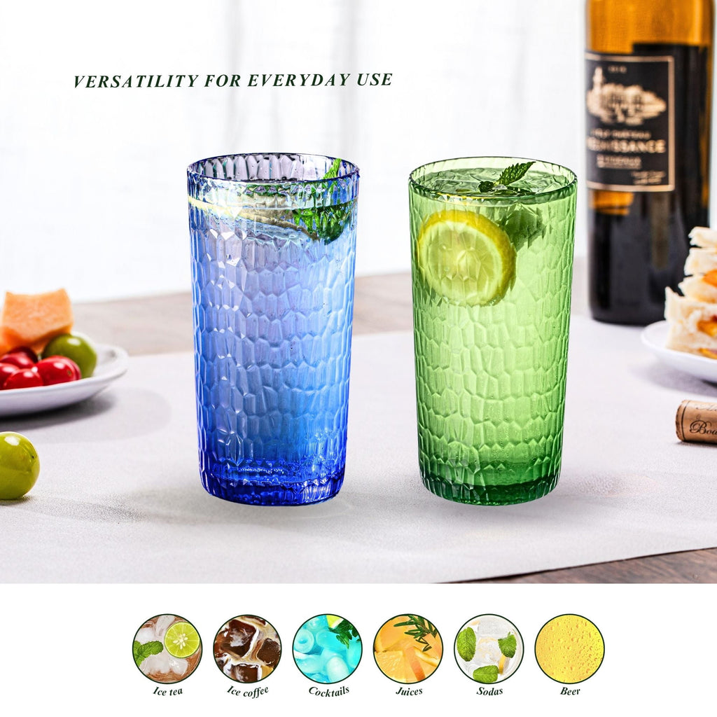 22oz Blue Acrylic Glasses Drinkware (Set of 6), Honeycomb Shatter-Proof Plastic Tumblers