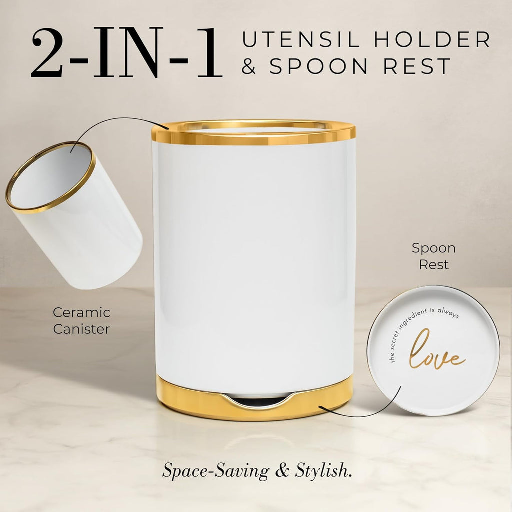 White Silicone and Gold Cooking Utensils Set