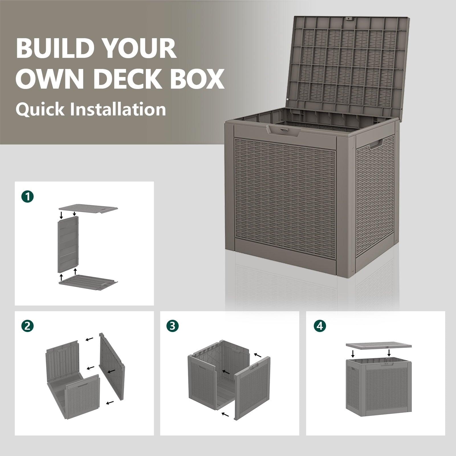31 Gallon Deck Box, Resin Outdoor Storage Box, and Storage Deck Box for Garden Tools, Supplies, Toys