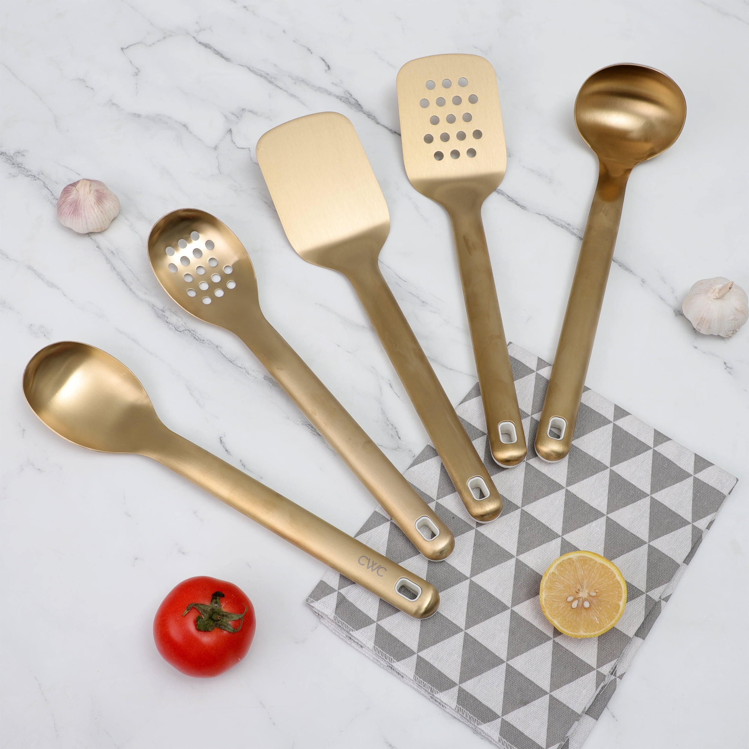 5-Piece Stainless Steel Utensil Set – Gold, &amp; Stylish Kitchen Tools