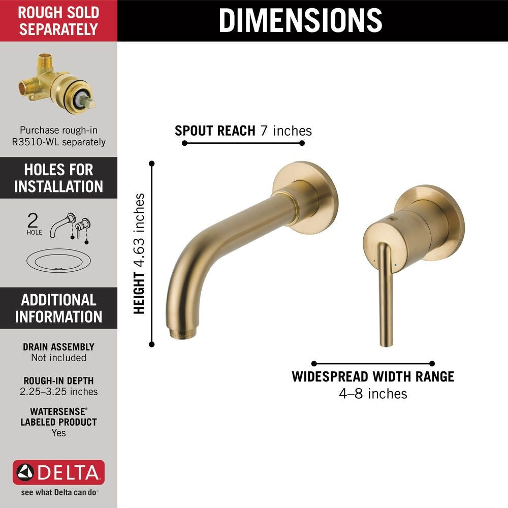 Delta Trinsic 1-H Wall-Mount Lav Faucet Trim, Champagne Bronze