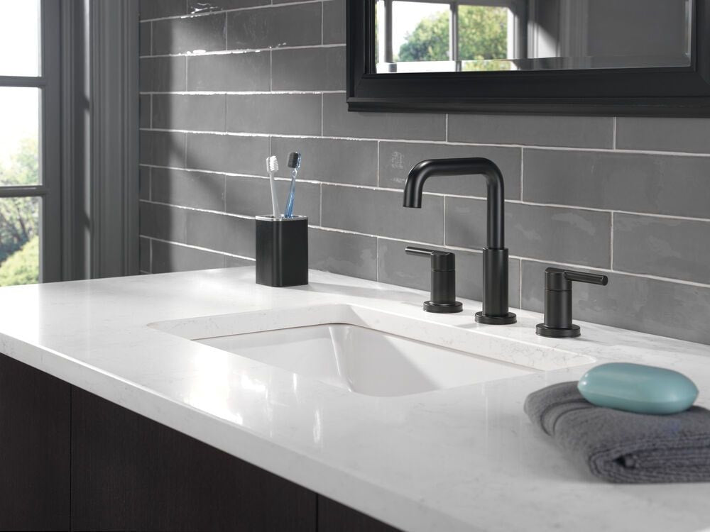 Delta Two Handle Widespread Bathroom Faucet, Matte Black