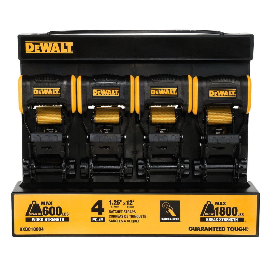 DEWALT DXBC18004 1,800-lb Ratchet Tie-Down Straps, 1.25-in x 12-ft, 4-pk