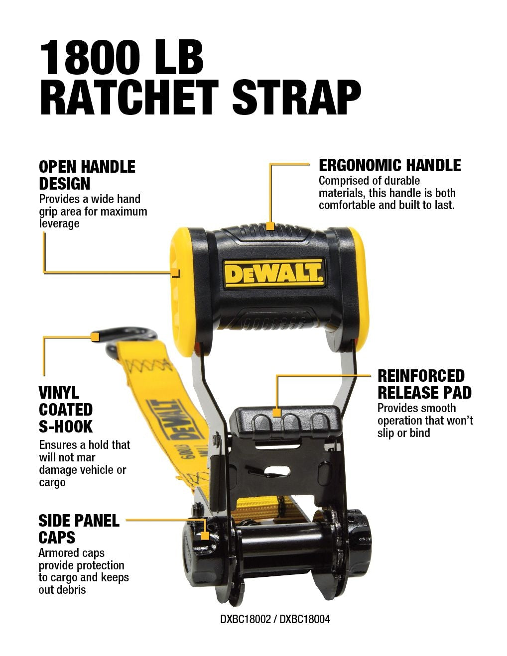 DEWALT DXBC18004 1,800-lb Ratchet Tie-Down Straps, 1.25-in x 12-ft, 4-pk
