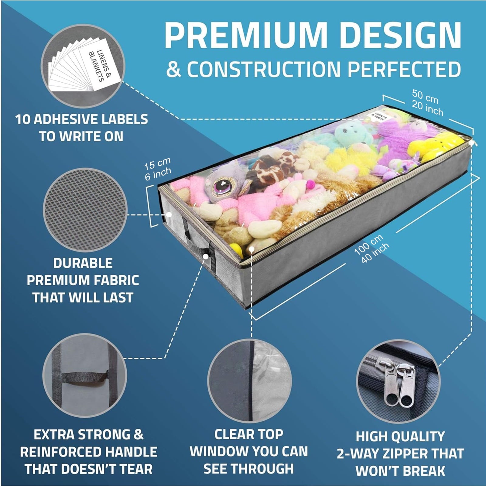 Underbed Storage Bag 90L, 3 Large Bins with Reinforced Handles Containers, Visible Clothes Storage Bags for Blanket Pillow Quilts, Closet Organizers