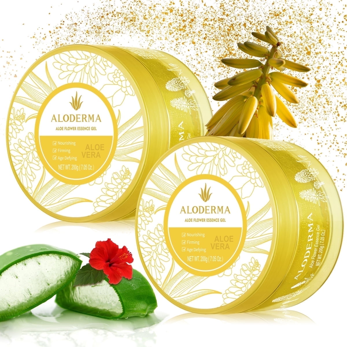 Age-Defying 24K Gold Leaf Aloe Flower Essence Gel, Made within 12 Hours of Harvest - Luxurious Aloe Gel with Allantoin &amp; Hyaluronic Acid for a Glowing, Shimmering, Youthful Complexion, 7oz