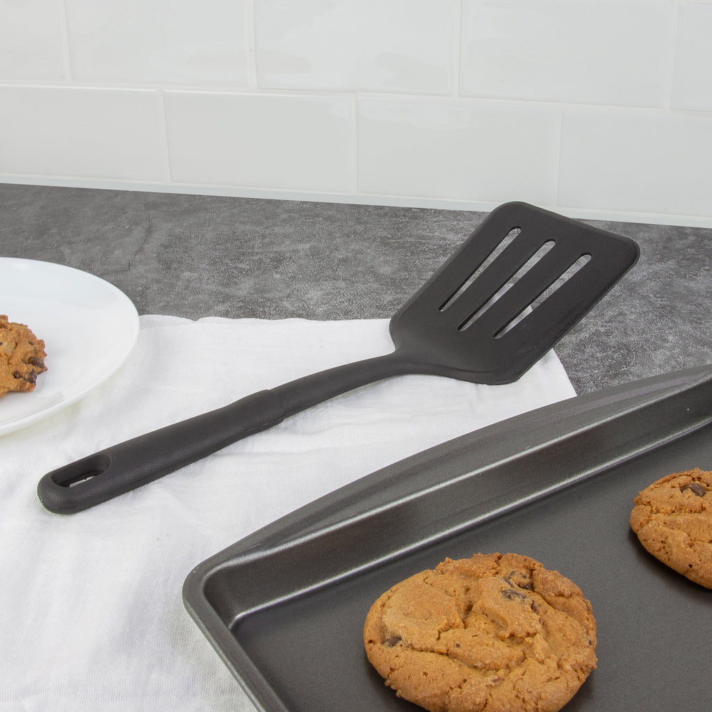 (4 pack) 3-Piece Kitchen Utensil Set, Slotted Spatula, Slotted Spoon and Solid Spoon, Black, Nylon