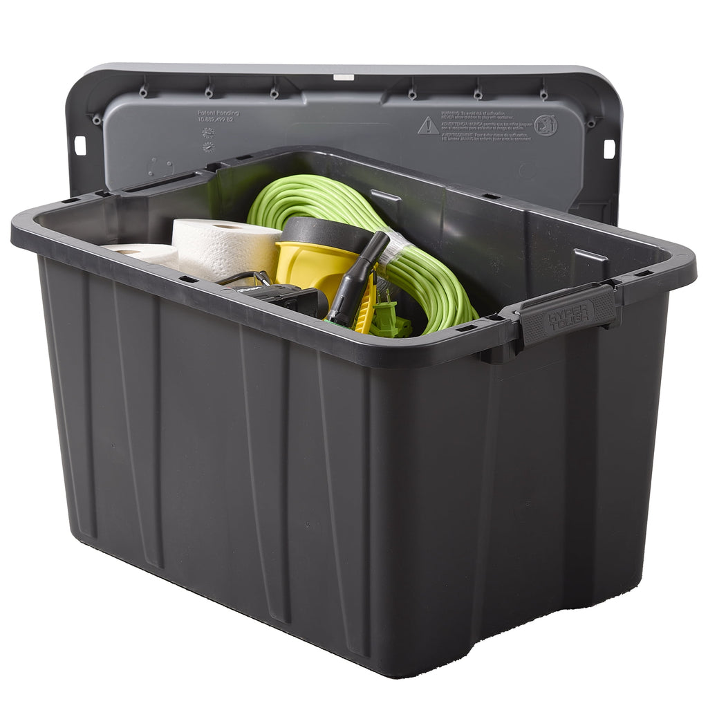 27 Gallon Large Storage Bin with Latch Lid, Heavy Duty Latching Plastic Storage Container, Black and Grey