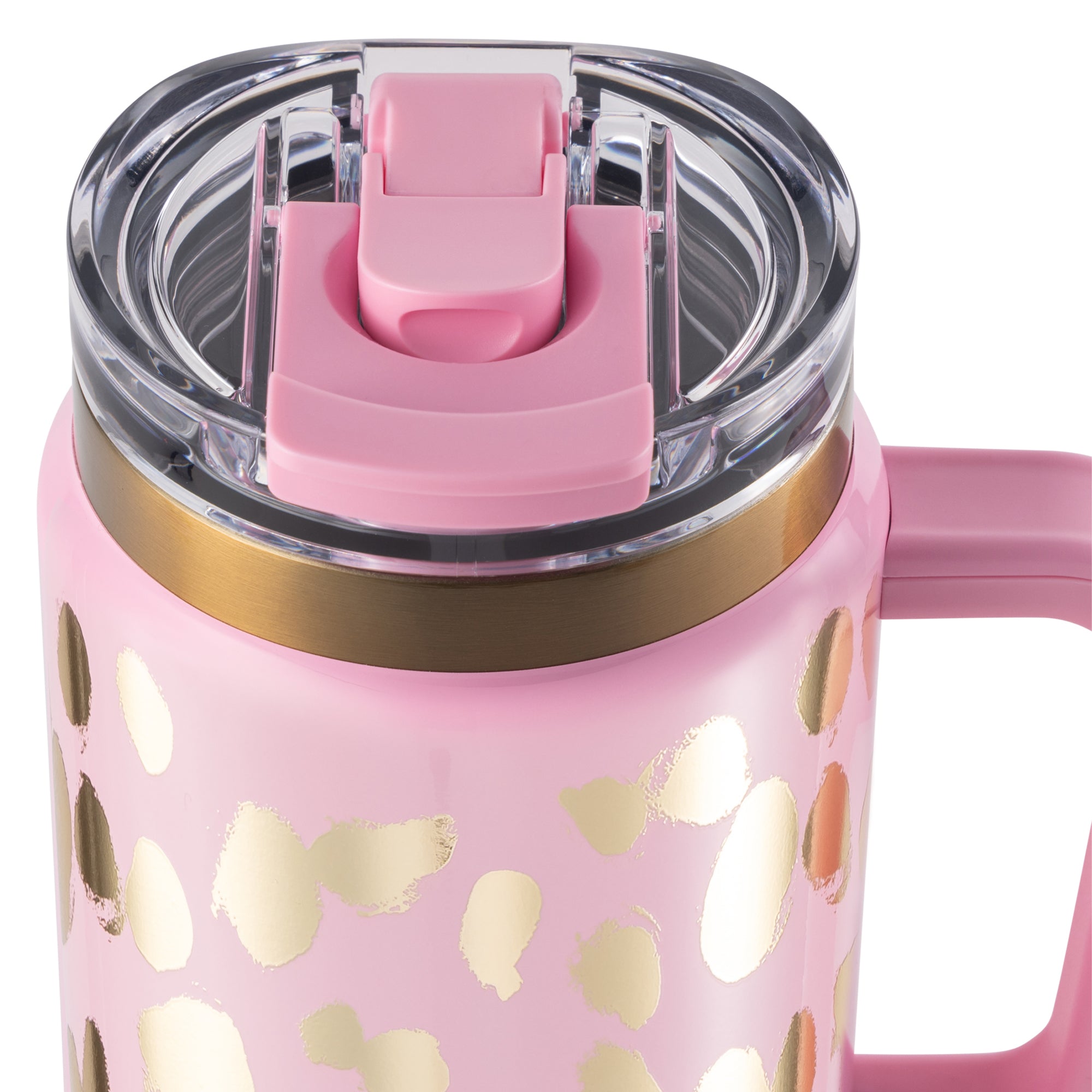 Thyme &amp; Table 32 fl oz Stainless Steel Luna Tumbler with Handle and Dual Straw Lid, Cream &amp; Black Check