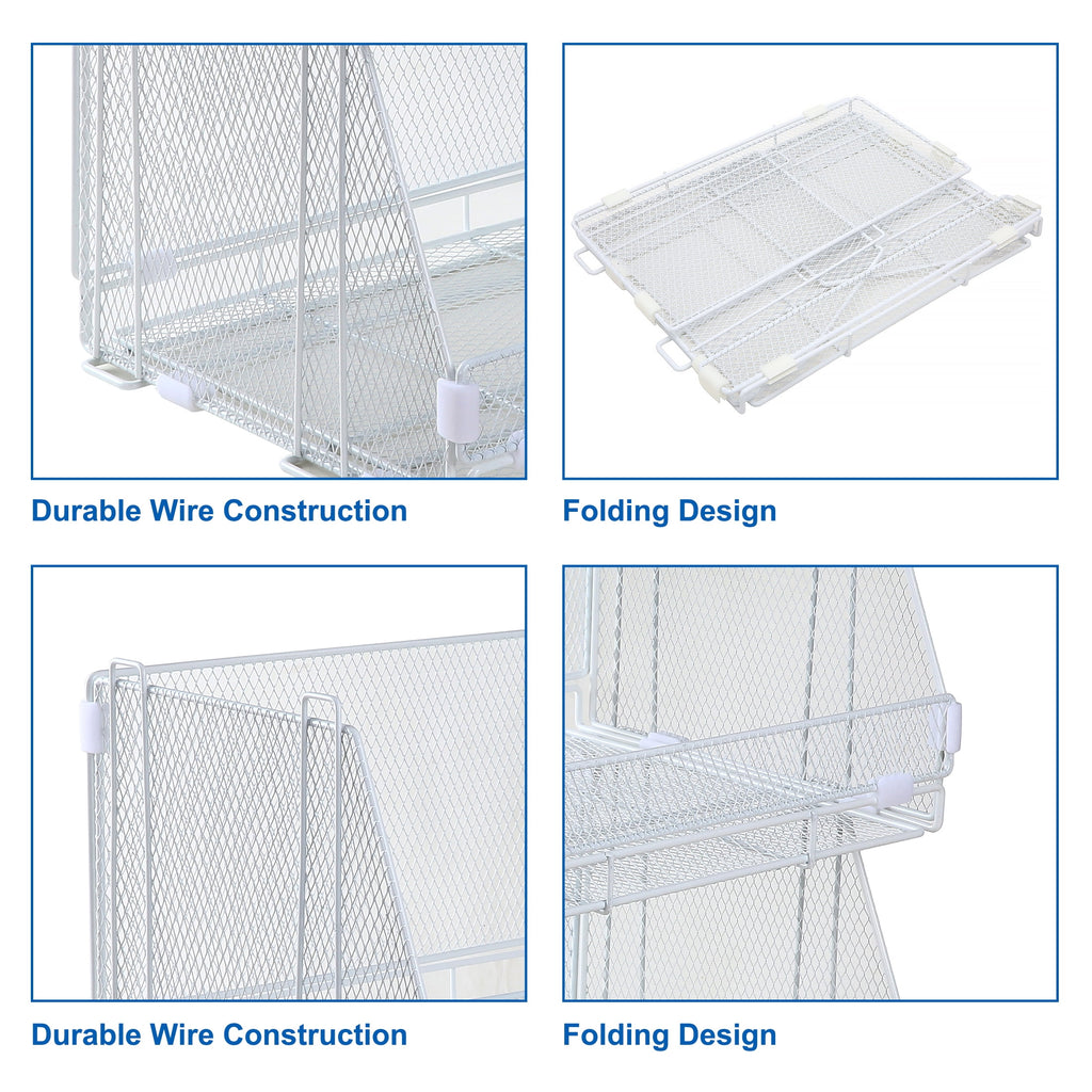 Folding Storage Baskets, Collapsible Plastic Organizer Bins with Clip Handles, 2 Pack, White