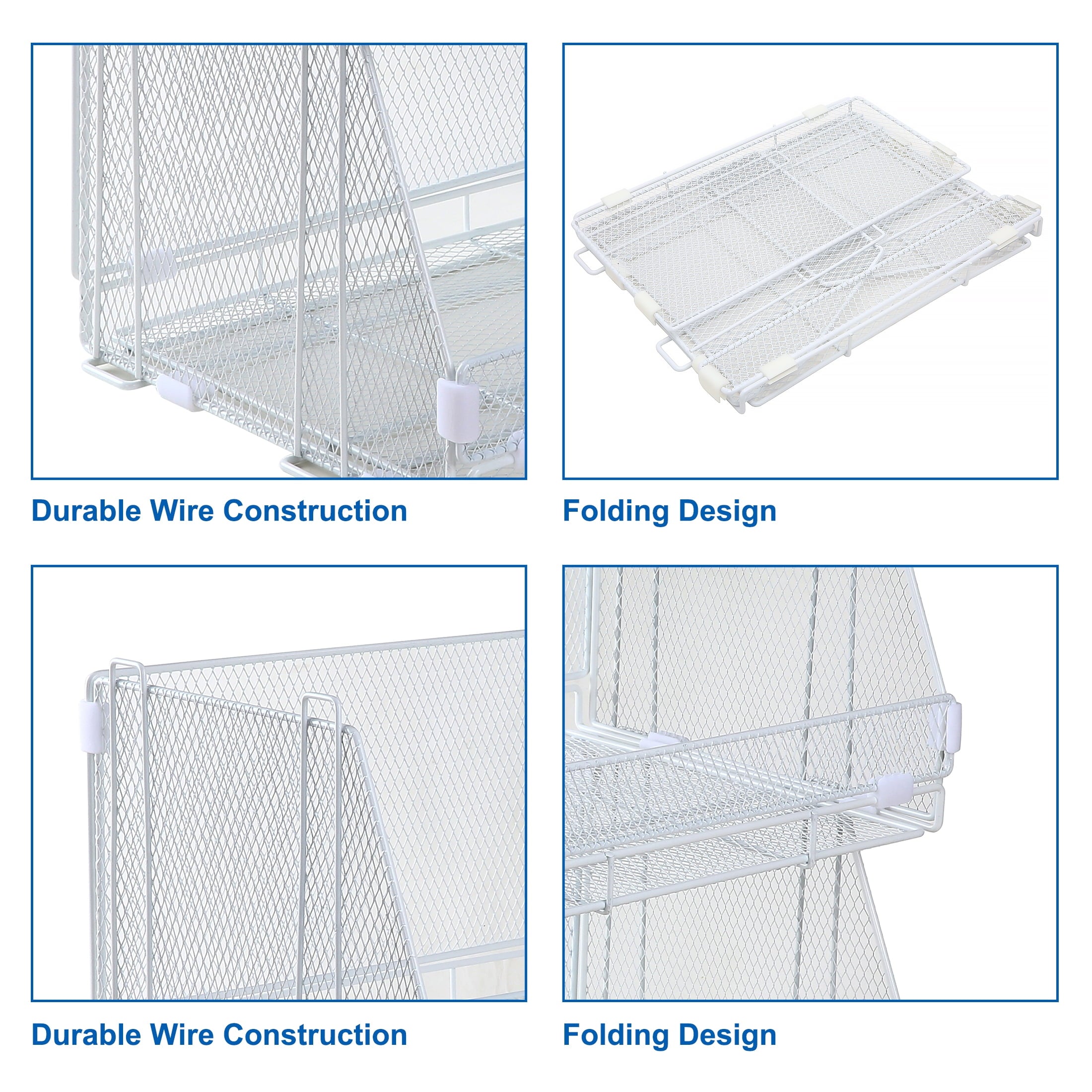Folding Storage Baskets, Collapsible Plastic Organizer Bins with Clip Handles, 2 Pack, White