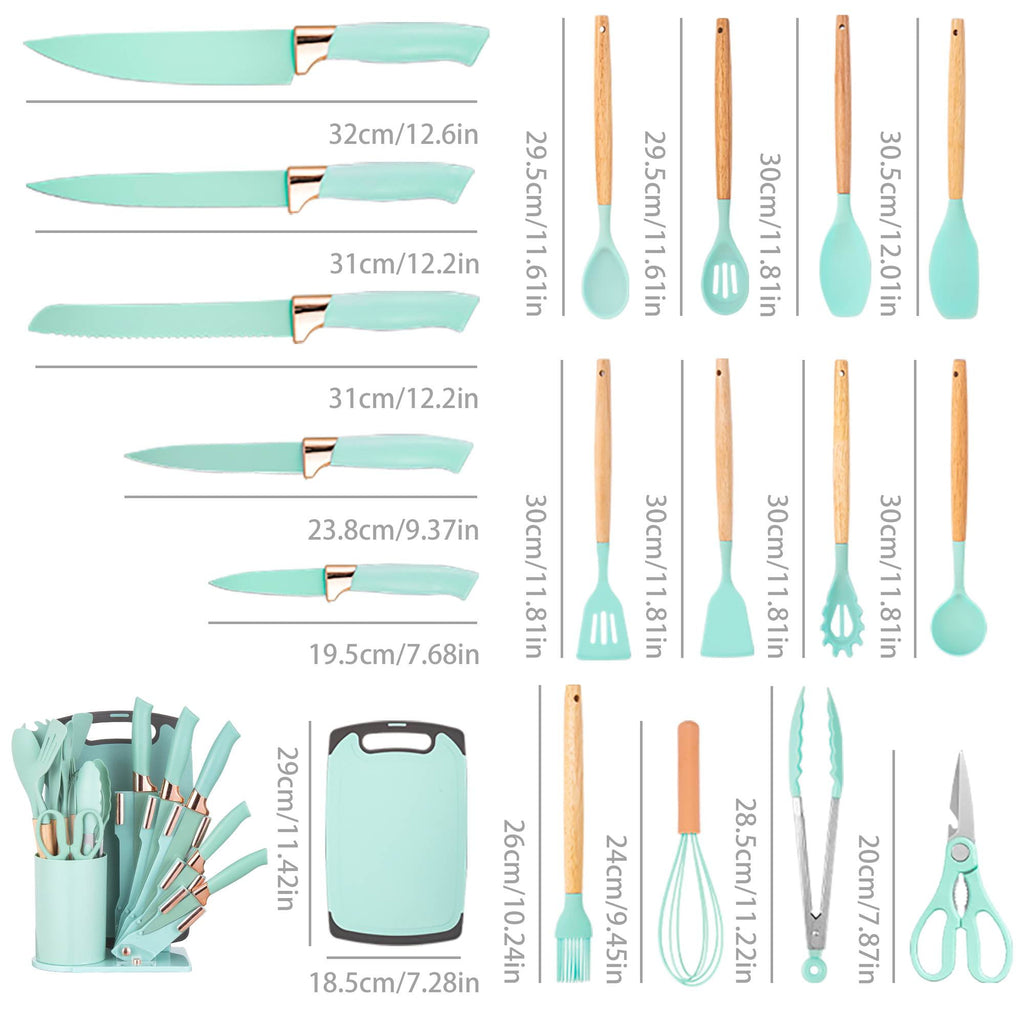19-Piece Silicone Kitchen Utensil &amp; Knife Set - Heat-Resistant Cooking Tools Non-Stick Safe Gift for Mom or Women Black
