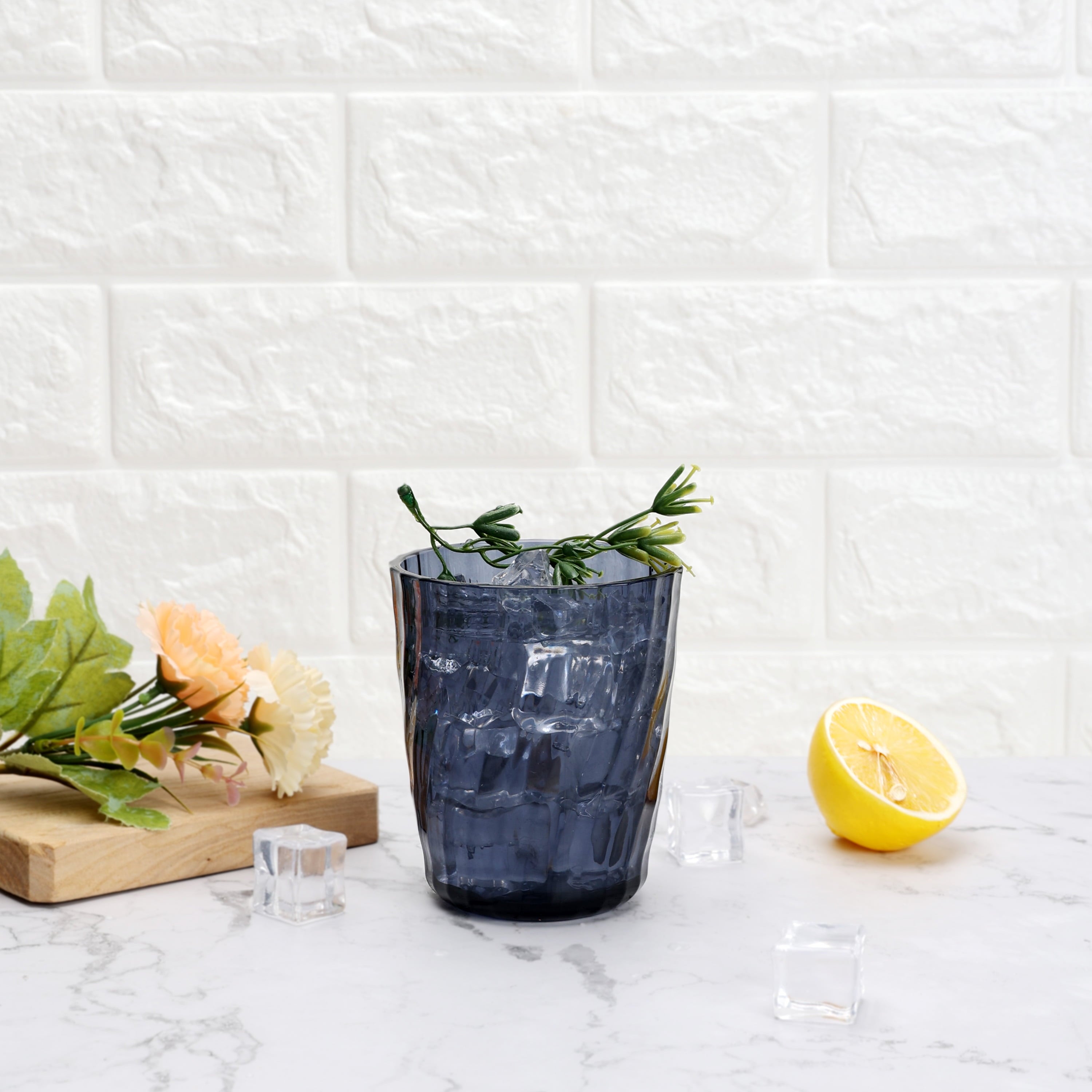 14-Ounce Acrylic Short Embossed Swirl Texture Tumbler, Blue