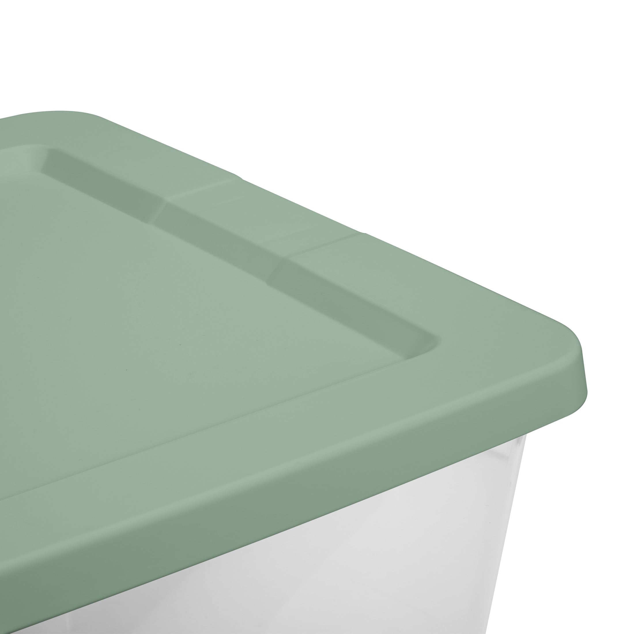 58 Quart Medium Storage Bin, Clear Plastic Storage Container with Snap-On Lid, White