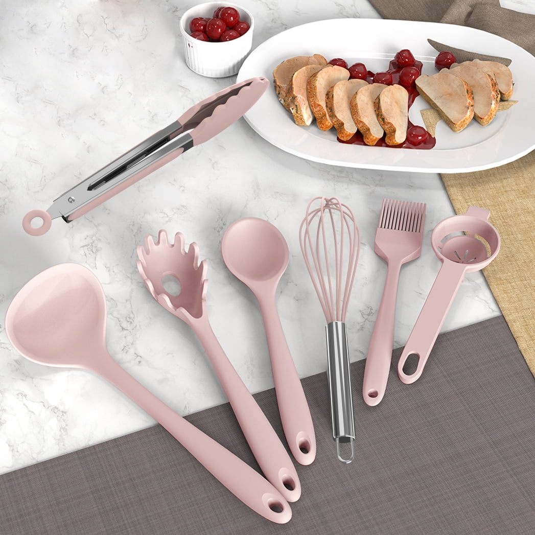 Black Silicone Cooking Utensils Set - 446°F Kitchen Utensils,Turner Tongs,Spatula,Spoon,Brush,Whisk,Kitchen Utensil Gadgets Tools Set for Nonstick Cookware, (BPA Free)