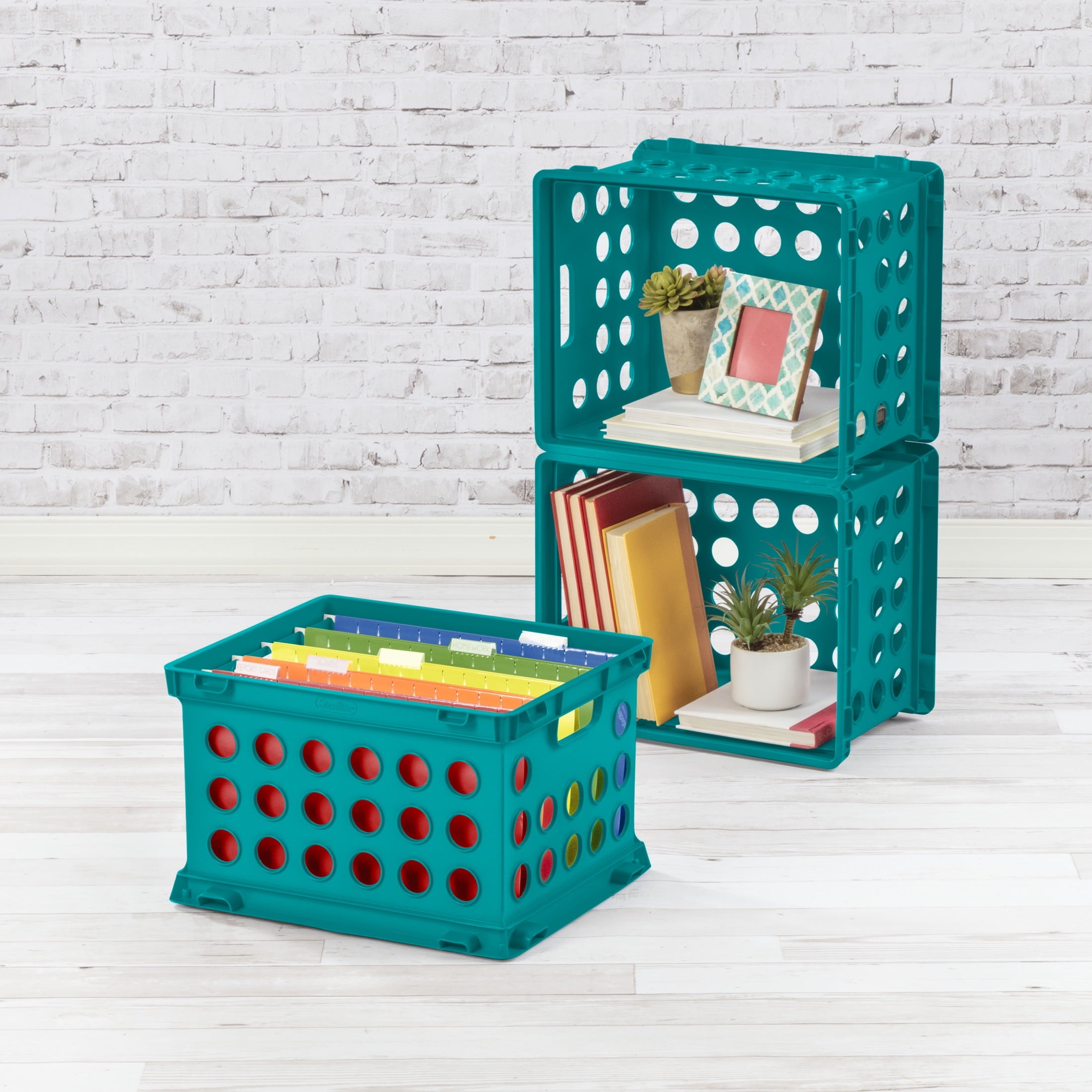 File Crate, Versatile Plastic Bin with Handles, Letter or Legal File Storage, Black, Standard Size