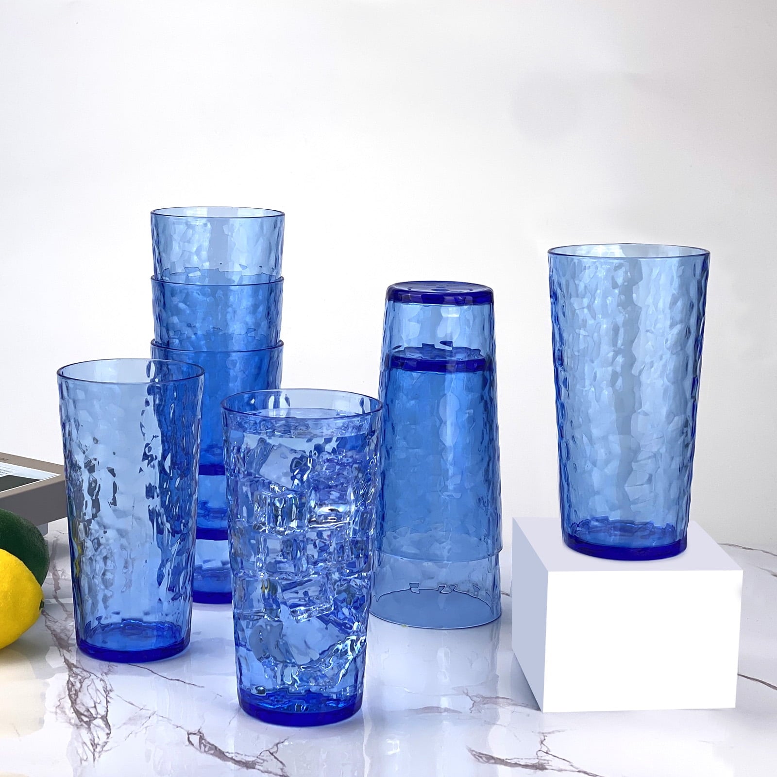 24-Ounce Plastic Tumbler Acrylic Drinking Glasses, Plastic Cups, , , Shatter Proof, , Set of 8 ( Multicolor )