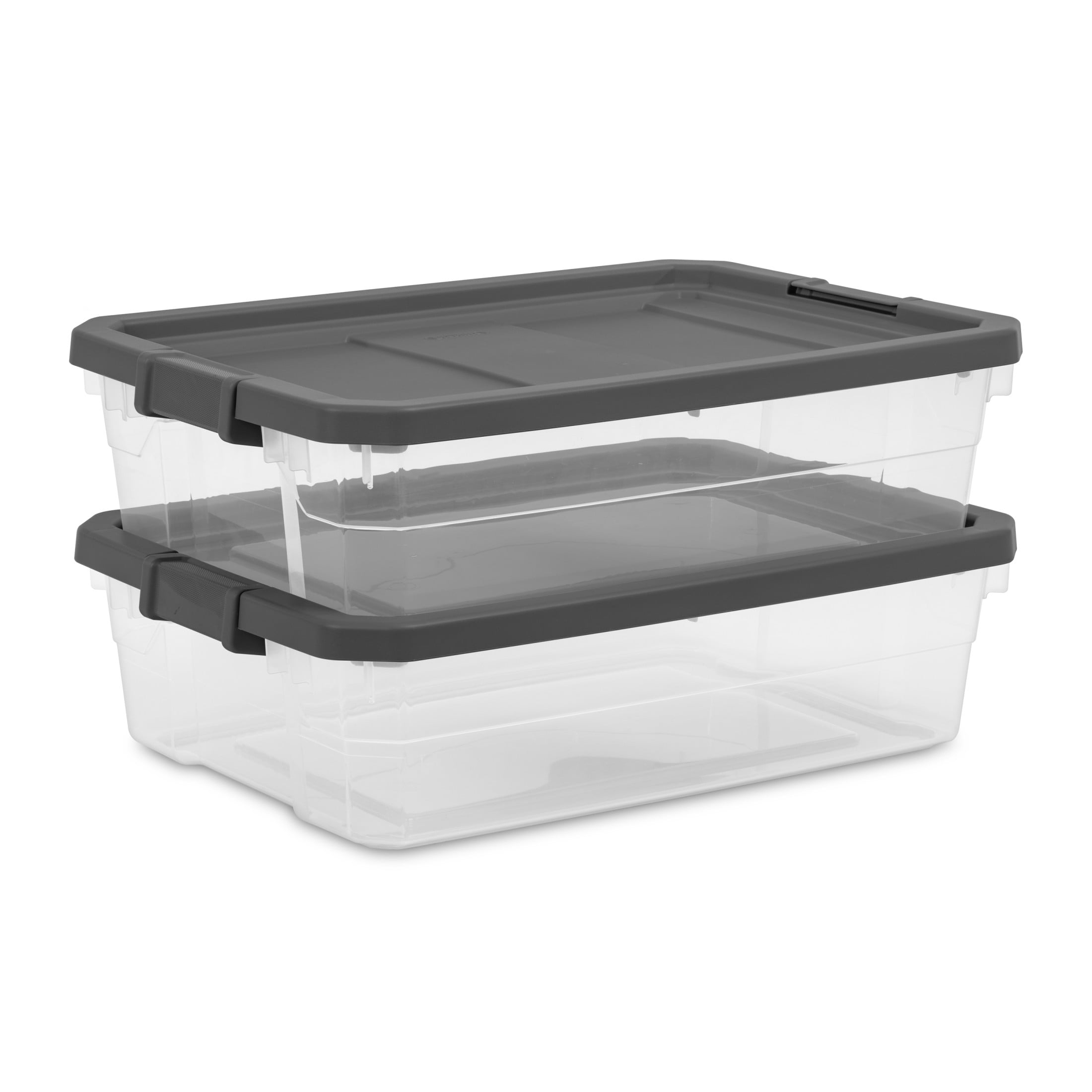 40 Quart Medium Storage Bin, Clear Plastic Underbed Storage Container with Latch Lid, Dark Gray
