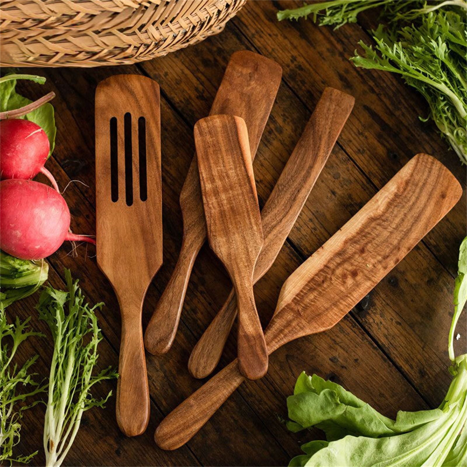 Clearance!! Wooden Spurtle Teak Spurtles Kitchen Tools Wooden Spatula for Cooking Wood Utensils Non Stick Cookware for Serving Stirring Mixing Scraping Scooping Cooking Utensil