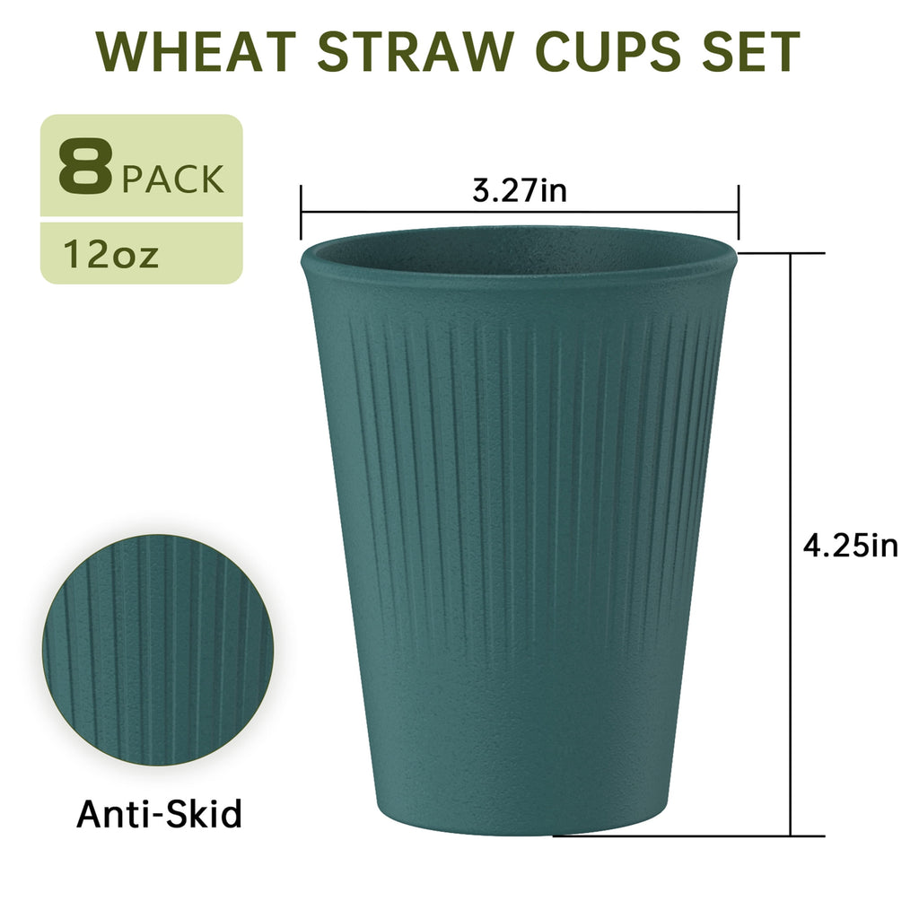 Wheat Straw Unbreakable Cups Set of 8, 12 OZ Drinking Glasses, Plastic Cups, Drinking Cups, Water Glasses, Multicolor