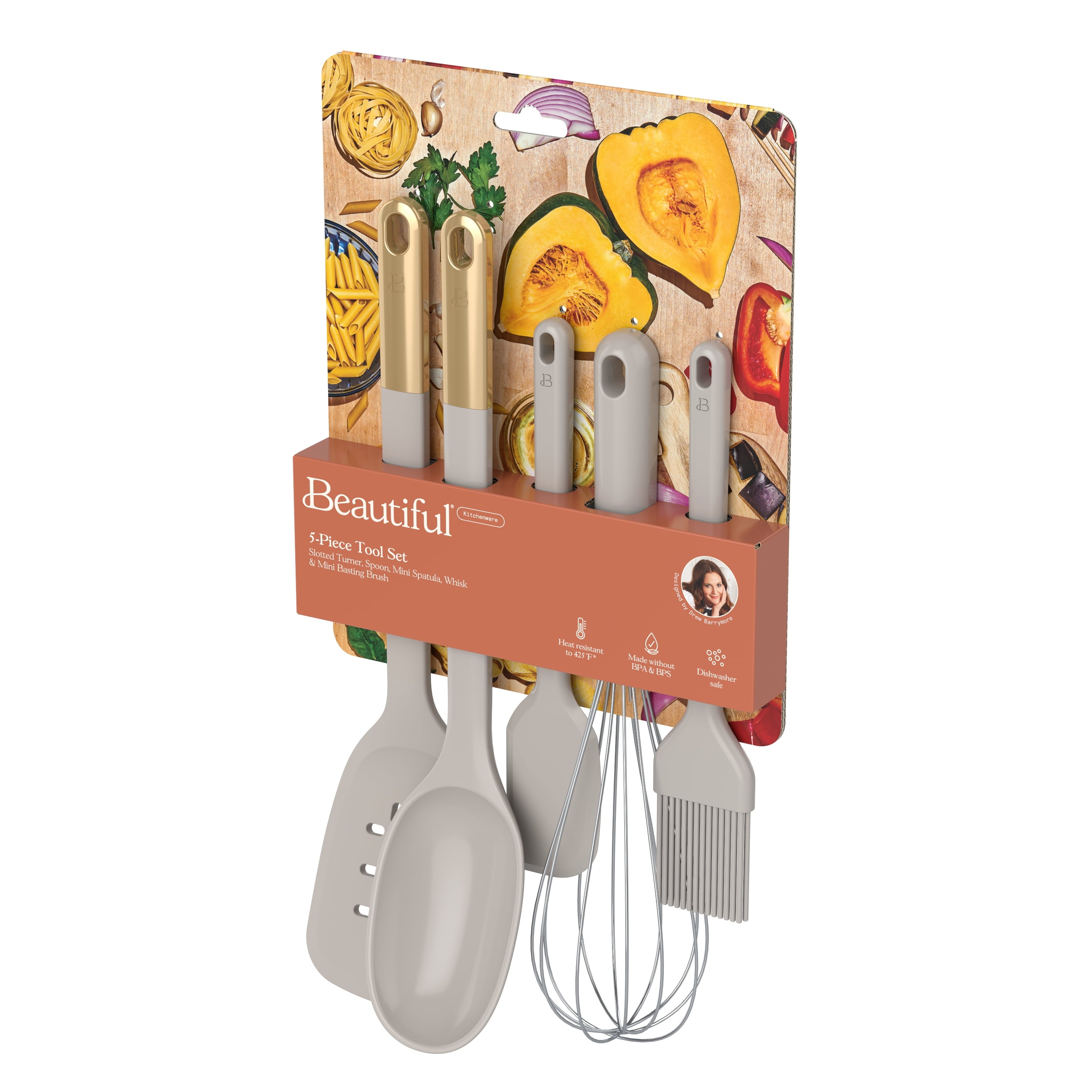 5-Piece Kitchen Tool Set, Porcini Taupe by Drew Barrymore