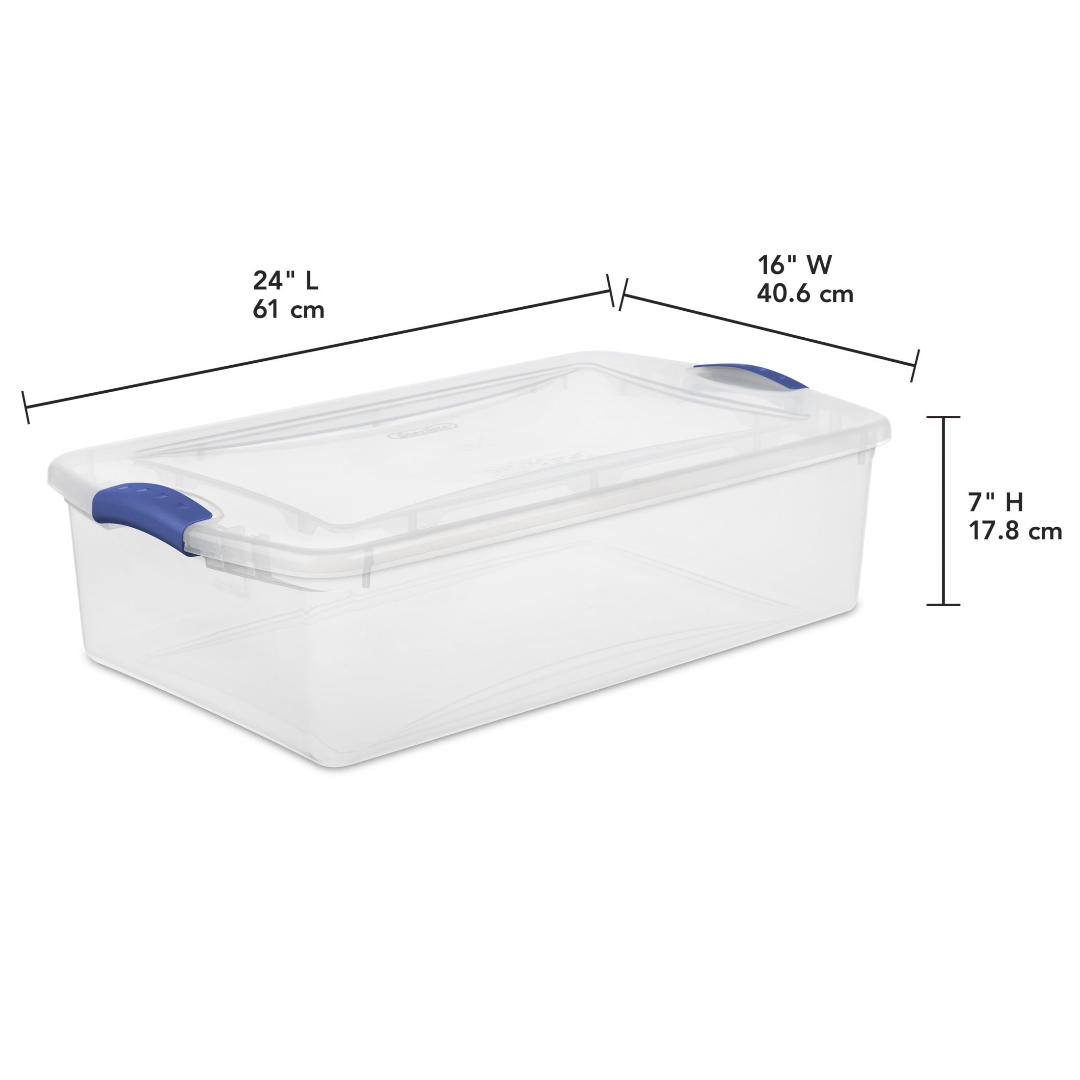32 Quart Medium Latching Storage Bin, Clear Plastic Storage Container with Latch Lid, Blue