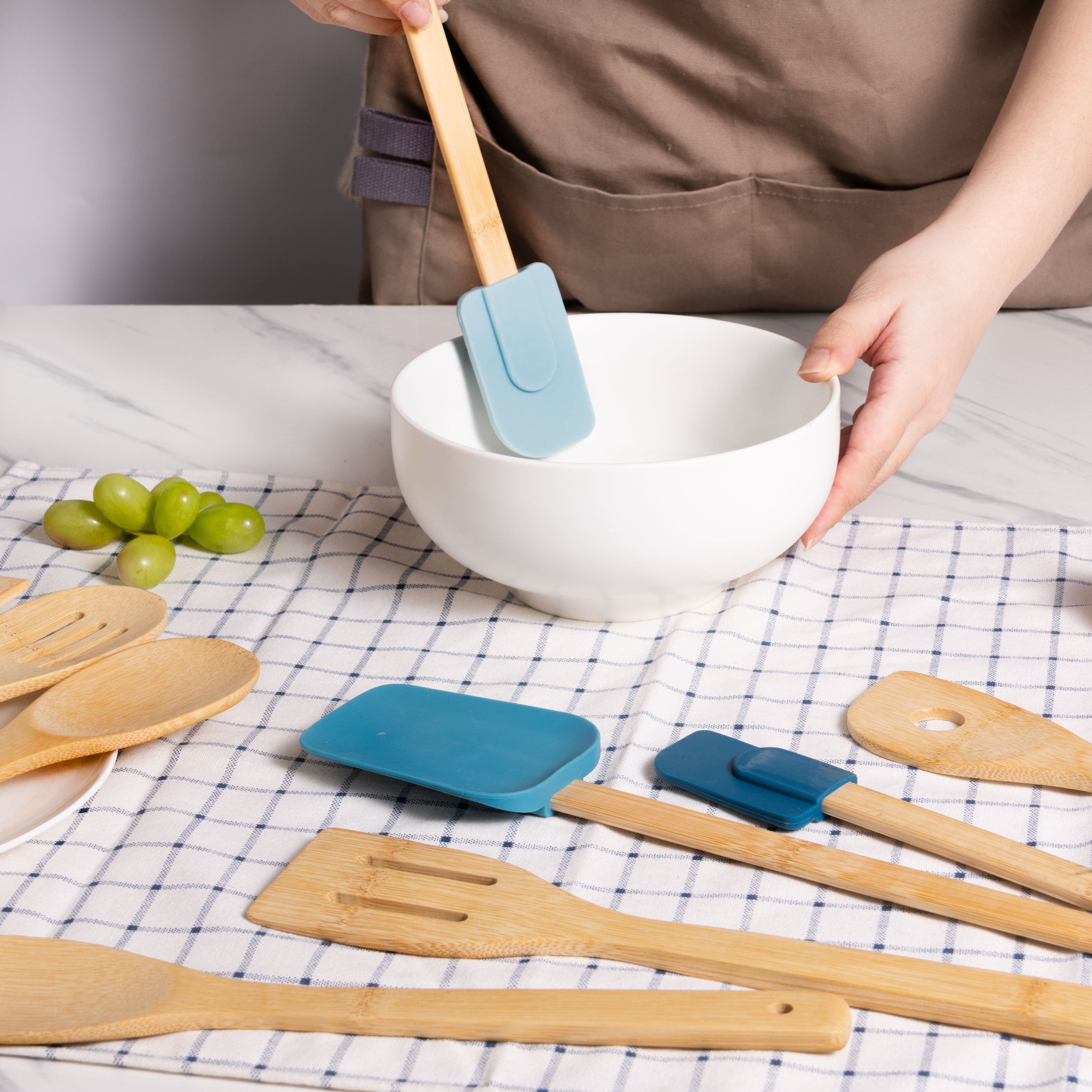 9-Piece Bamboo Gadgets Kitchen and Cooking Utensil Sets, Blue