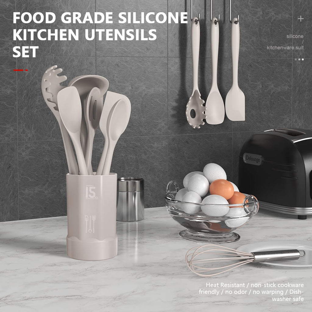 Black Silicone Cooking Utensils Set - 446°F Kitchen Utensils,Turner Tongs,Spatula,Spoon,Brush,Whisk,Kitchen Utensil Gadgets Tools Set for Nonstick Cookware, (BPA Free)