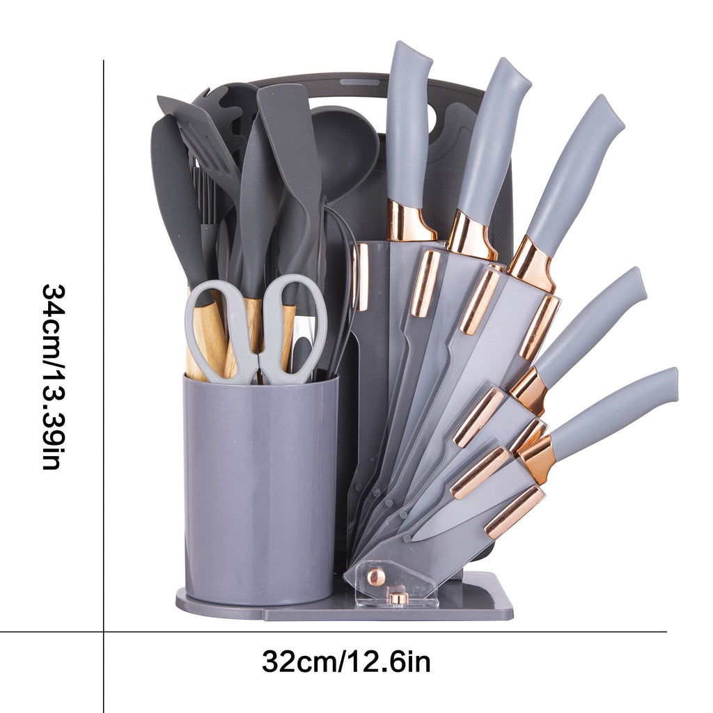 19-Piece Silicone Kitchen Utensil &amp; Knife Set - Heat-Resistant Cooking Tools Non-Stick Safe Gift for Mom or Women Black