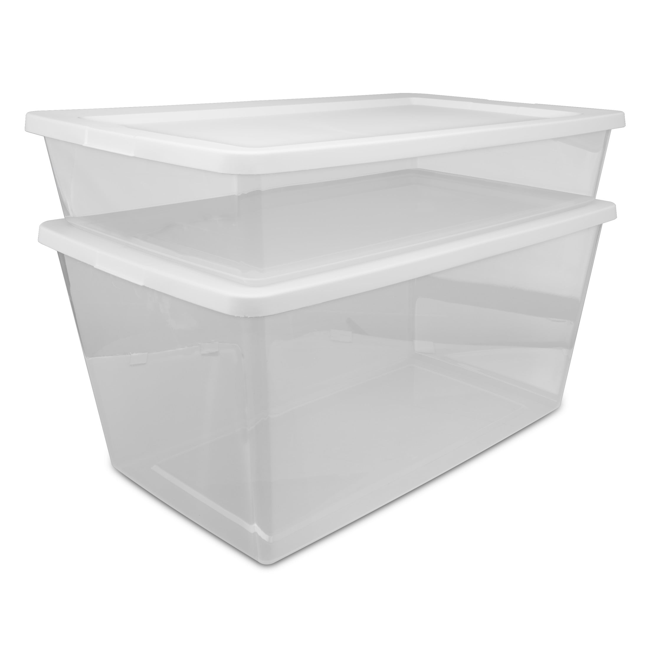 41 Quart Medium Storage Bin, Clear Plastic Underbed Storage Container with Snap-On Lid, White