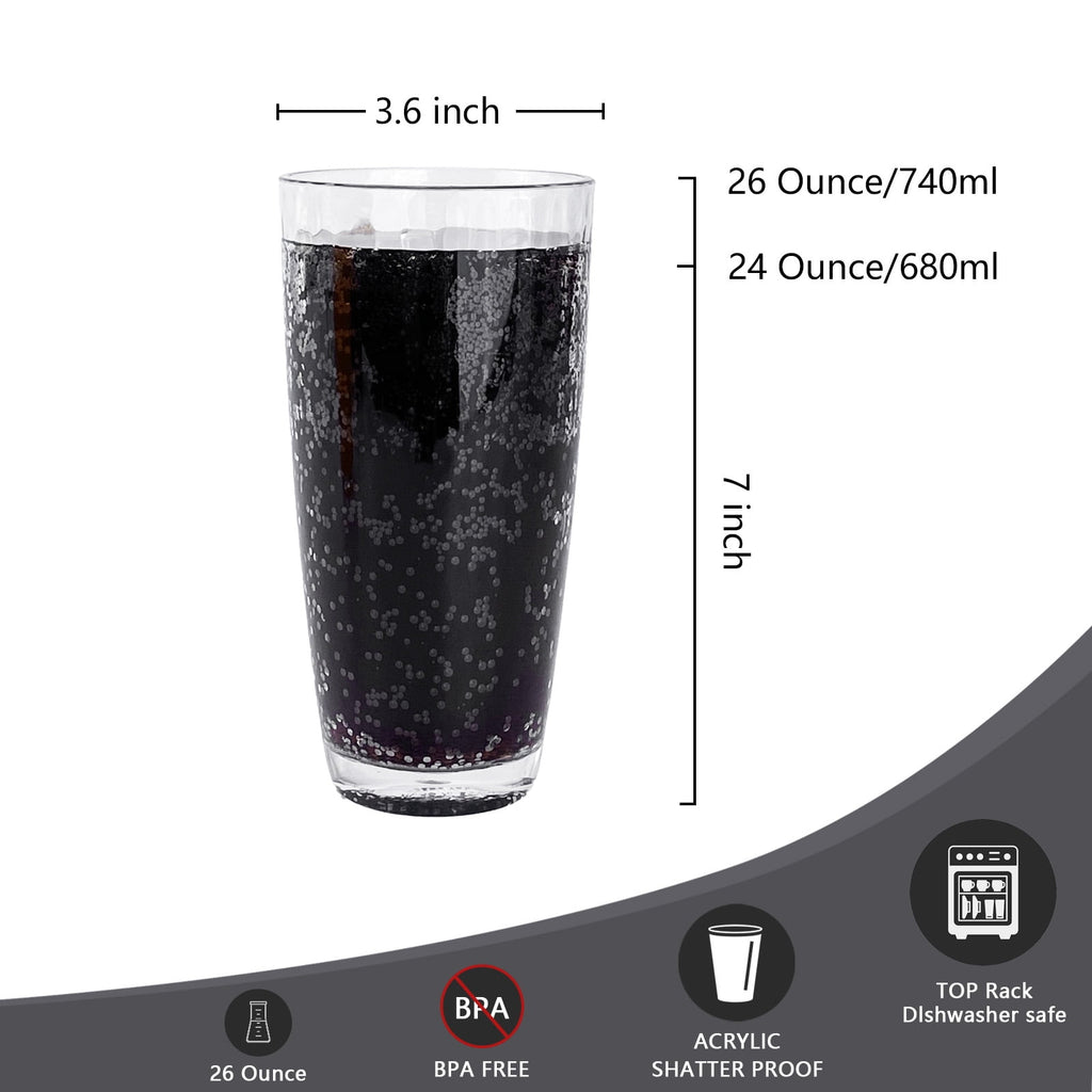 26-Ounce Large Acrylic Glasses Plastic Tumbler/Drinking Cups,Set of 6 Multi-Hammered Style,BPA Free