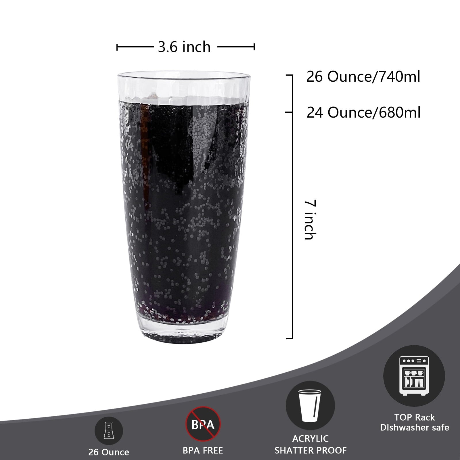 26-Ounce Large Acrylic Glasses Plastic Tumbler/Drinking Cups,Set of 6 Multi-Hammered Style,BPA Free