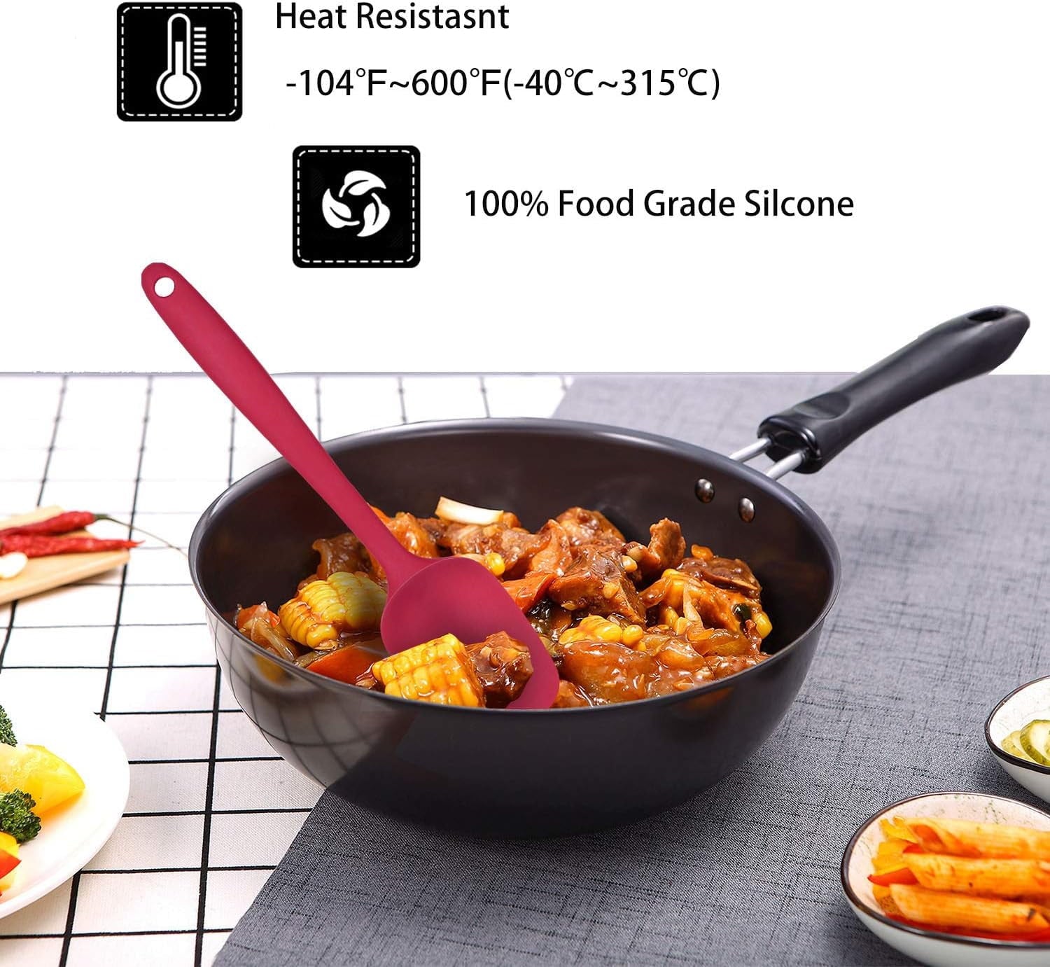 Food Grade Silicone Rubber Spatula Set, 5 Pcs Kitchen Cooking Baking Mixing Utensil Sets, High Non Stick Dishwasher- Khaki