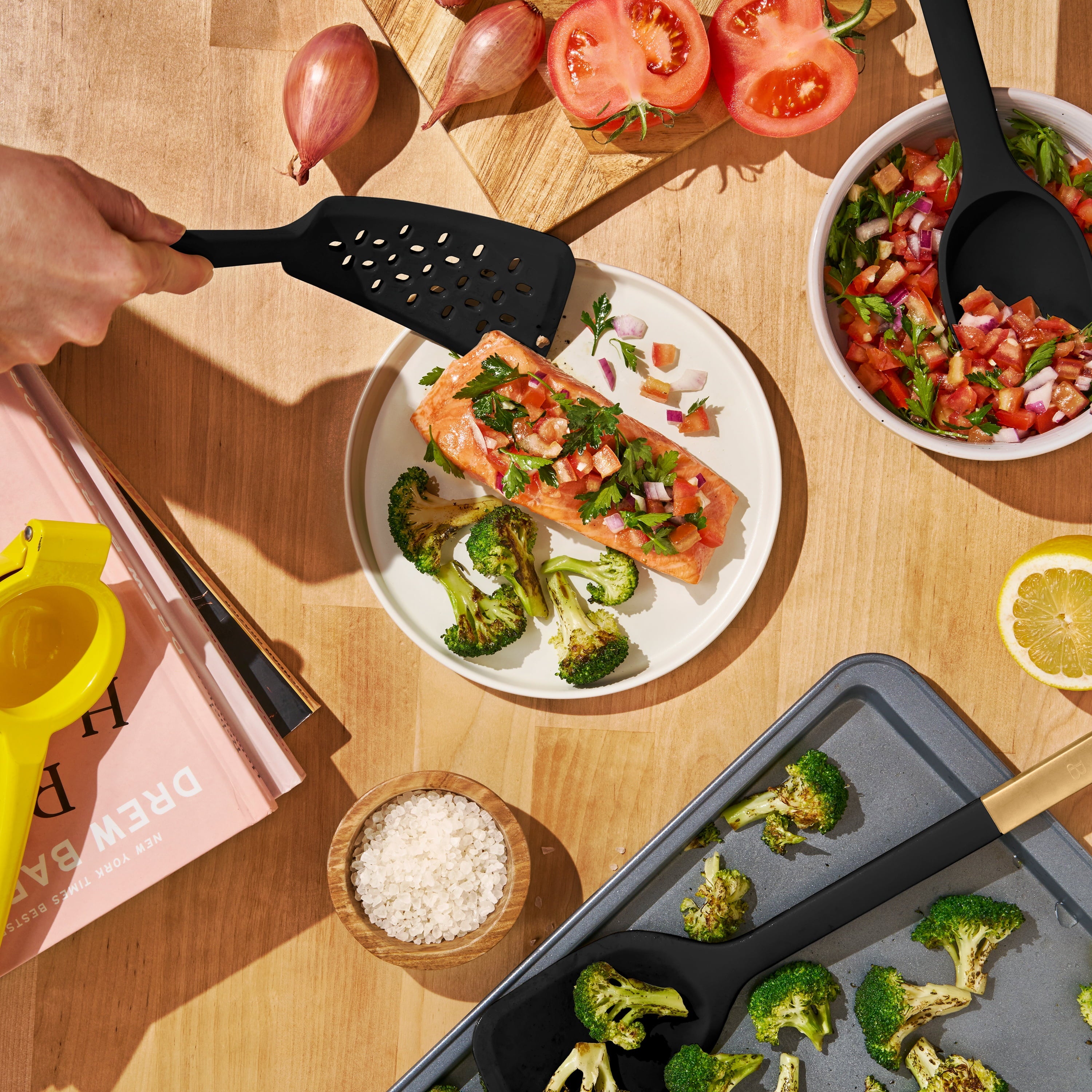 3-Piece Silicone Kitchen Utensil Tool Set, Porcini Taupe by Drew Barrymore