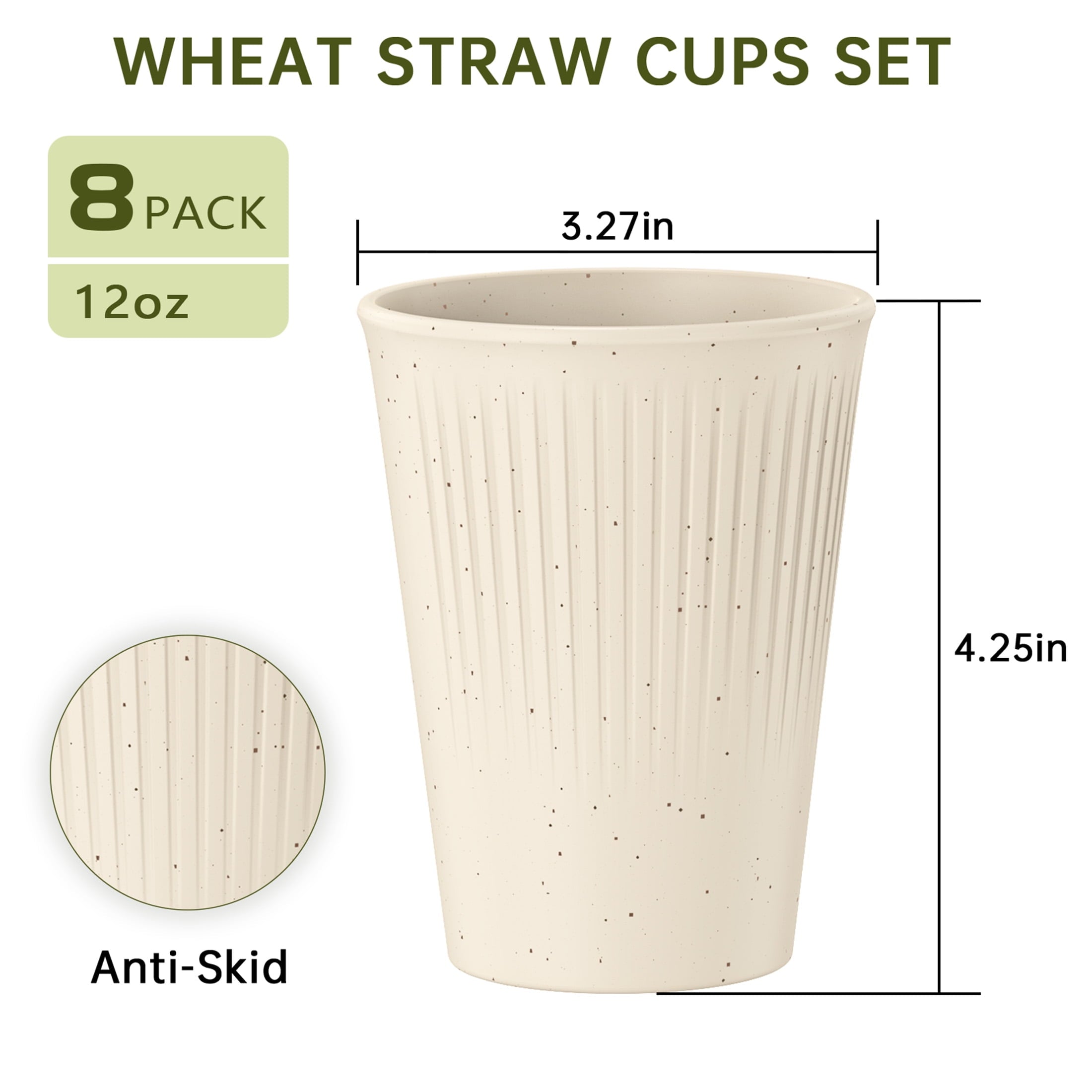 Wheat Straw Unbreakable Cups Set of 8, 12 OZ Drinking Glasses, Plastic Cups, Drinking Cups, Water Glasses, Multicolor