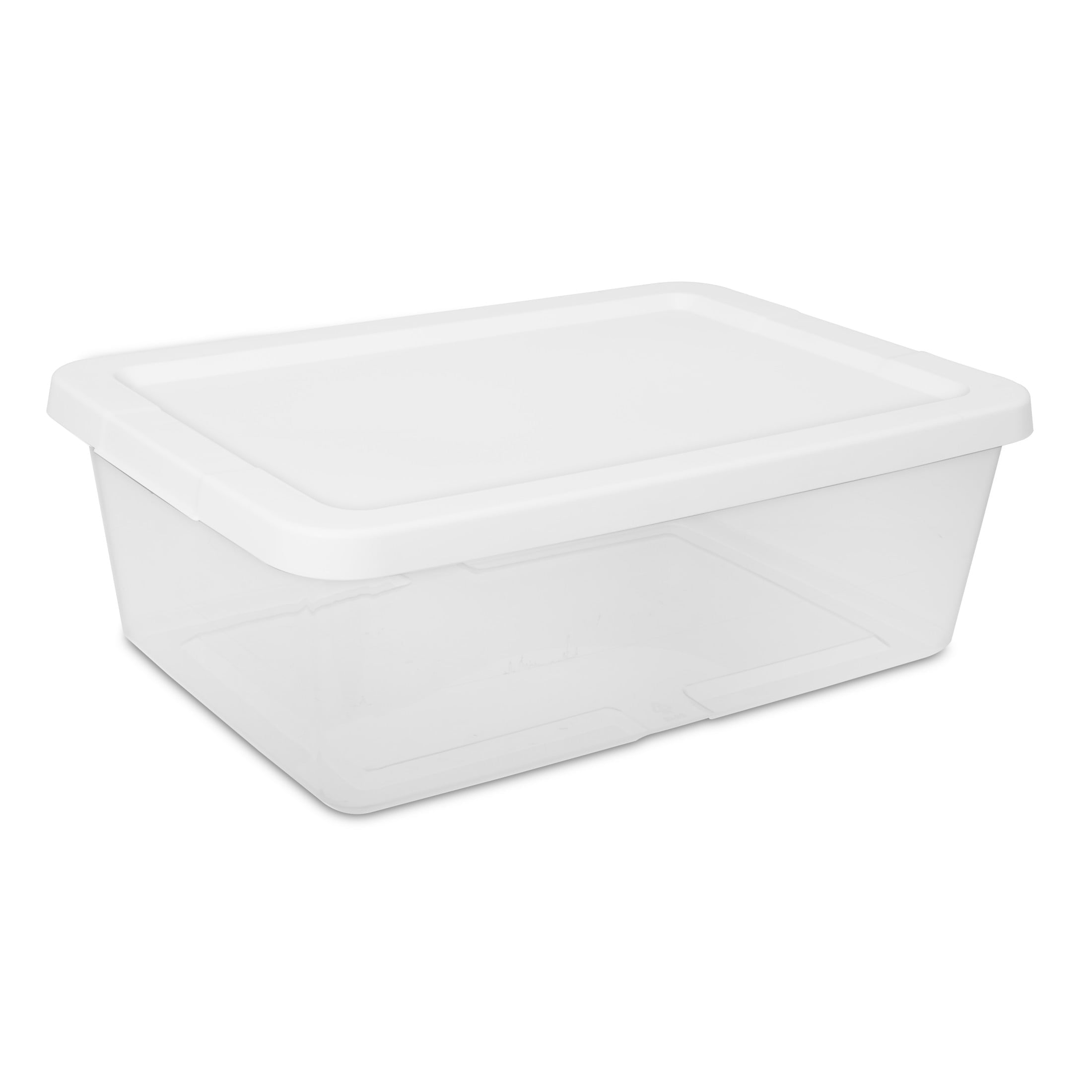 Set of (4) 12 Quart Storage Bins, Clear Plastic Storage Bin with Snap-on Lid, White