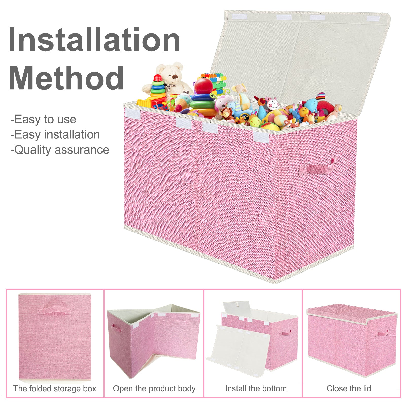 Large Toy Box for Girls,Toy Chest for Kids -Collapsible Toy Storage Organizer with Lid Toy Bin Storage Organizer for Nursery, Playroom, Bedroom , Closet, Living Room, Kindergarten (Pink)